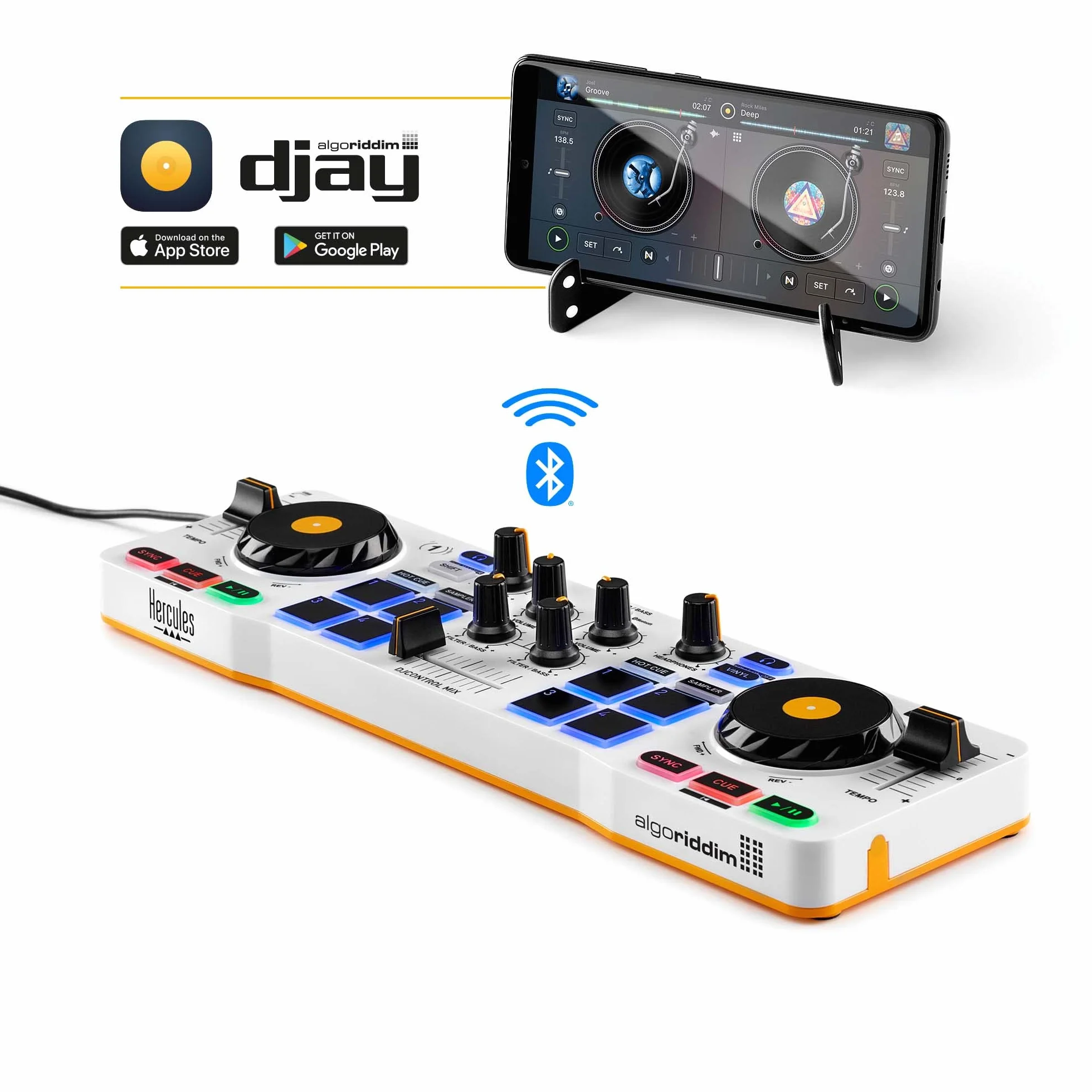 Hercules DJControl Mix - Controladora DJ Bluetooth de 2 pistas para móviles