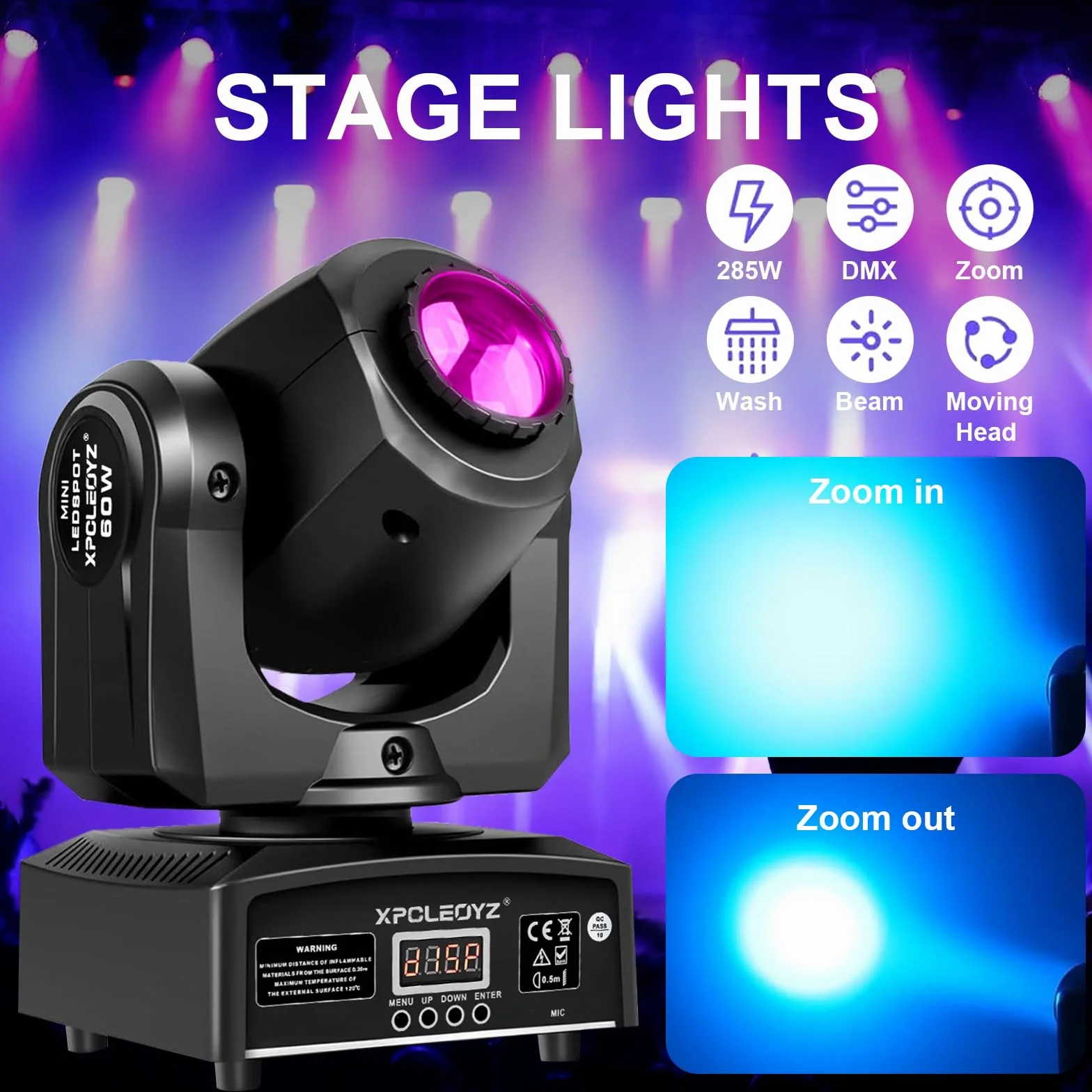 2 unidades de luz de escenario mini de 60W con cabezal móvil LED, luces RGBW para DJ, DMX512, 9/11 canales de control de sonido para discotecas, DJ, fiestas y clubes