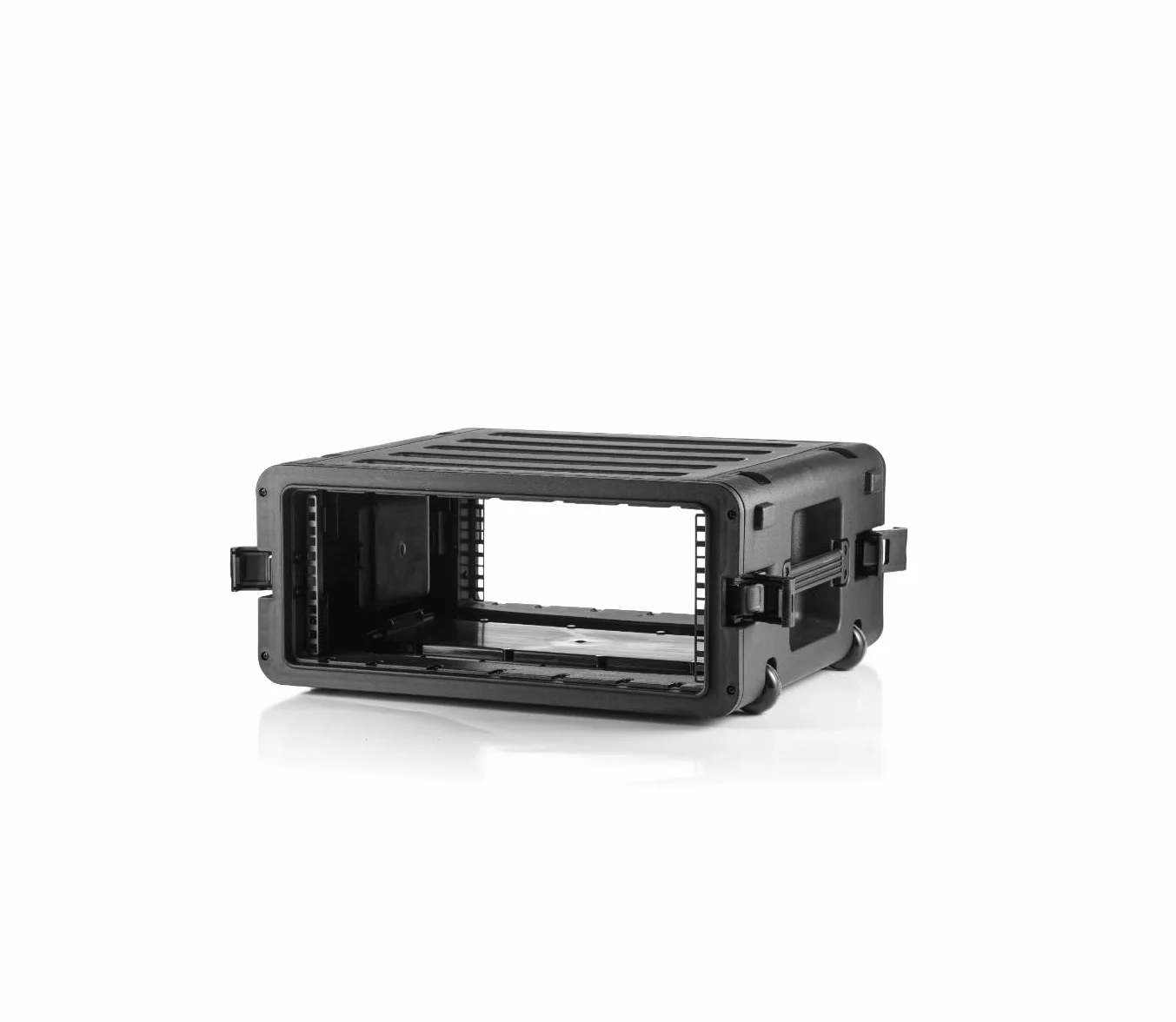 RackVault – Carcasa rígida para audio, 19 pulgadas, 4U, 480 mm, con ruedas y carro, caja apilable, montaje en rack, para aplicaciones industriales y AV/música, color negro, Negro , 19 Zoll