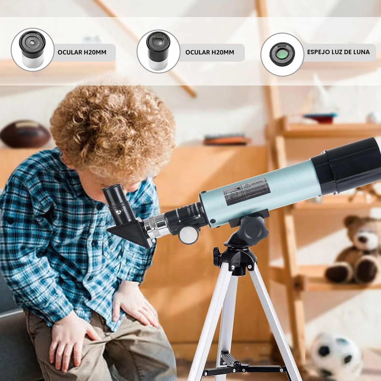 Telescopio Astronómico 360/50mm 90X Refractor con Trípode para Niños Adultos Observar Luna Aves