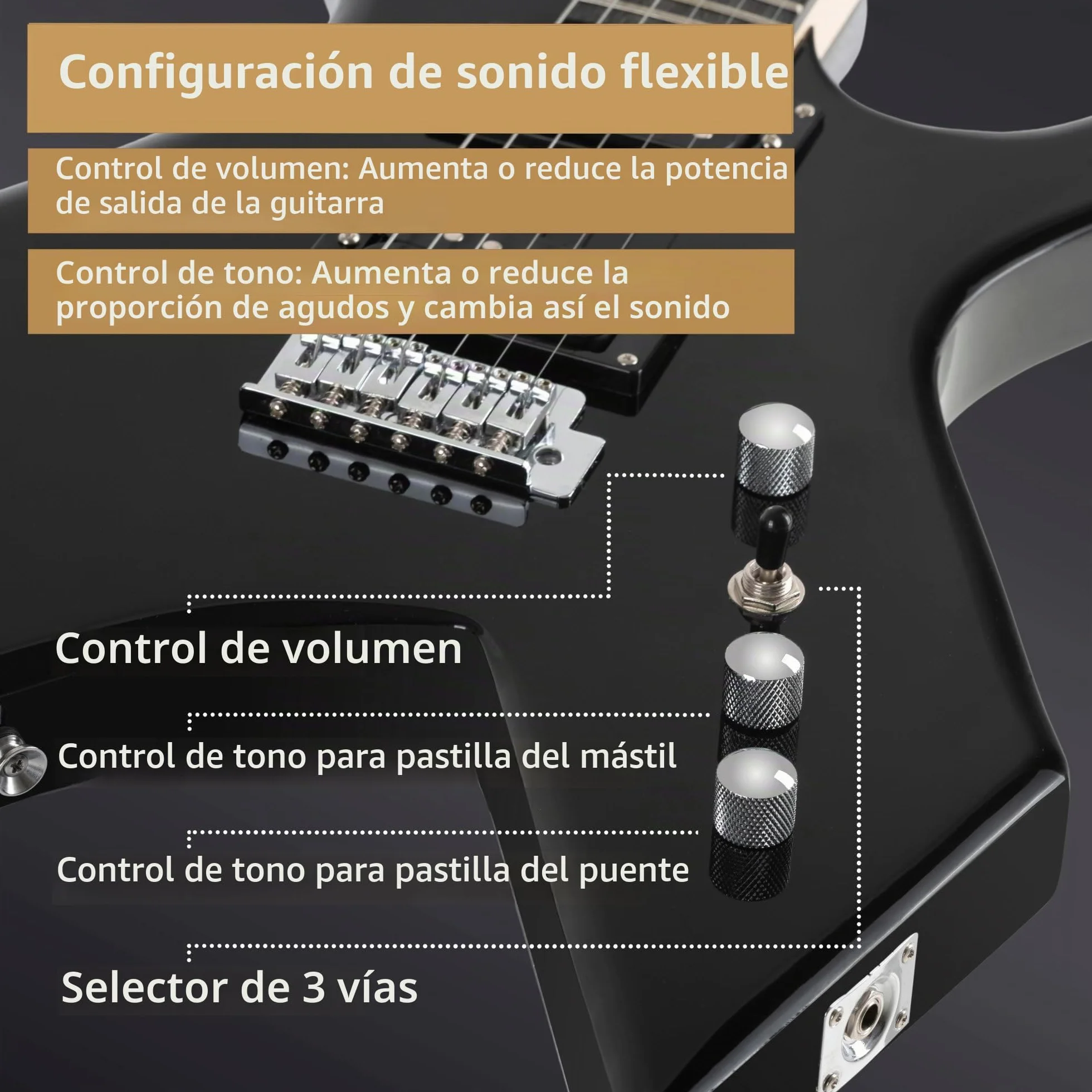 Rocktile Warhead E-Gitarra - Rocktile Heavy-Series - Cuerpo: Tilo - 2 Humbucker Pickups - 24 Trastes - Diapasón de madera dura seleccionada - Vintage String Thru Tremolo - Negro Brillante