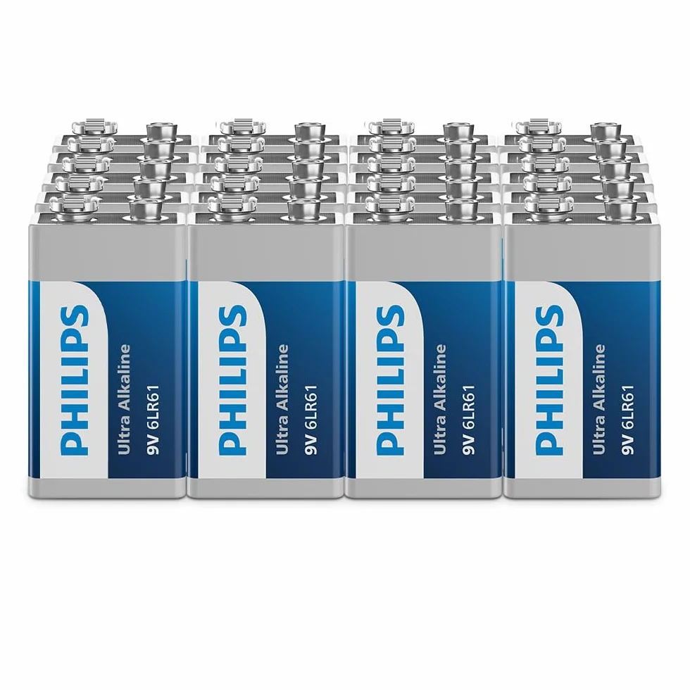 Philips Baterías Alcalinas 6LR61 Ultra 9V, Paquete de 20 para Detectores de Humo y Radios