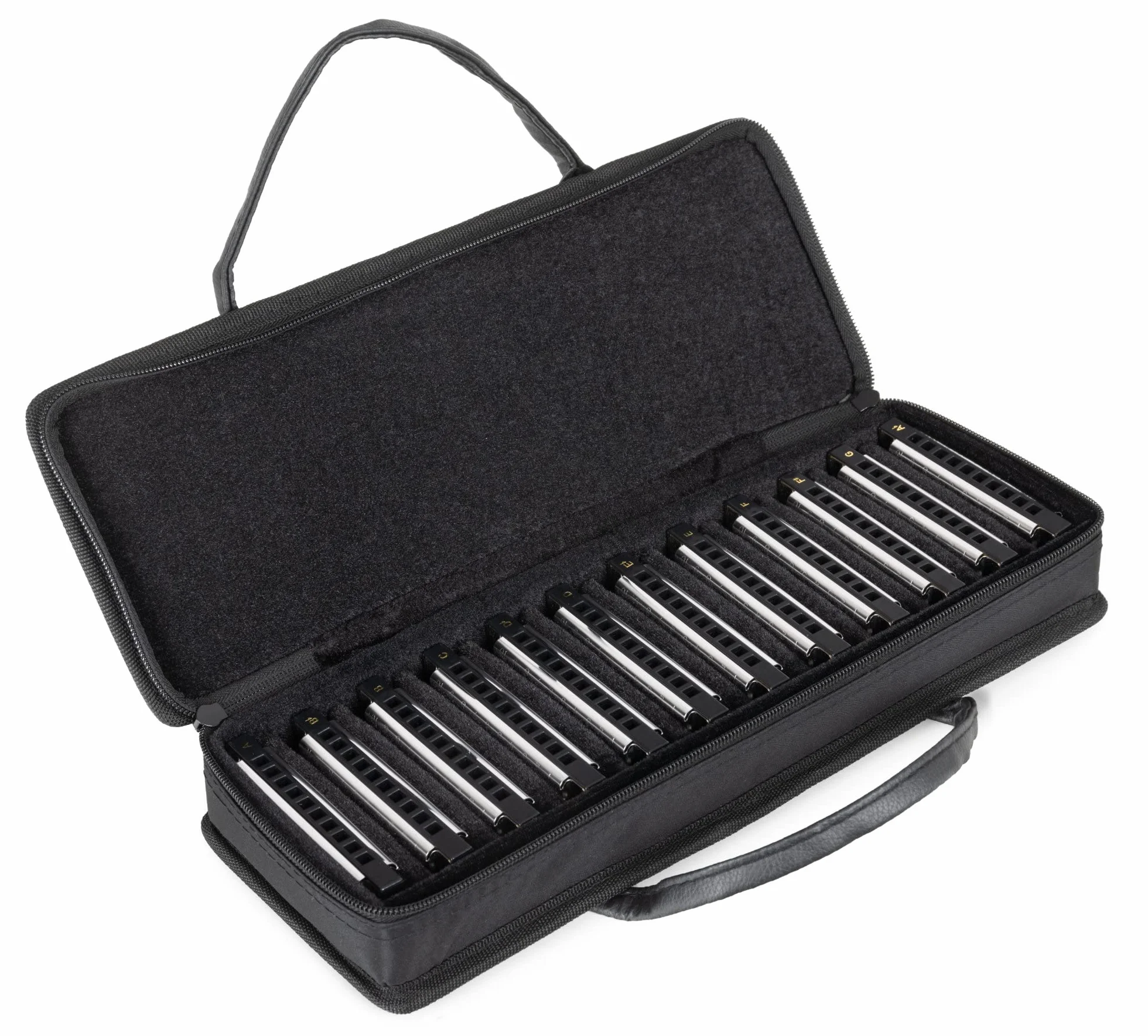 Classic Cantabile AHBS-12 Alabama Blues Harmonica Set De 12 Armónicas Diatónicas En Varias Tonalidades - 10 Lengüetas De Latón - Caja De Acero Inoxidable - Incluye Estuche Y Paño