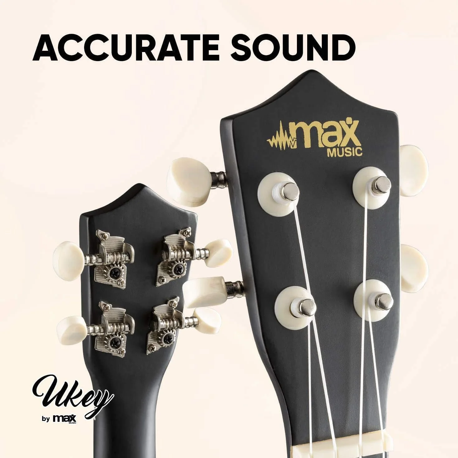 MAX UKEY Set de Ukelele soprano fabricado en madera de Tilo - ukelele adulto Incluye: guitarra ukelele de madera de 21 pulgadas, bolsa de ukulele, púas, afinador y cuerdas de repuesto - Color Negro