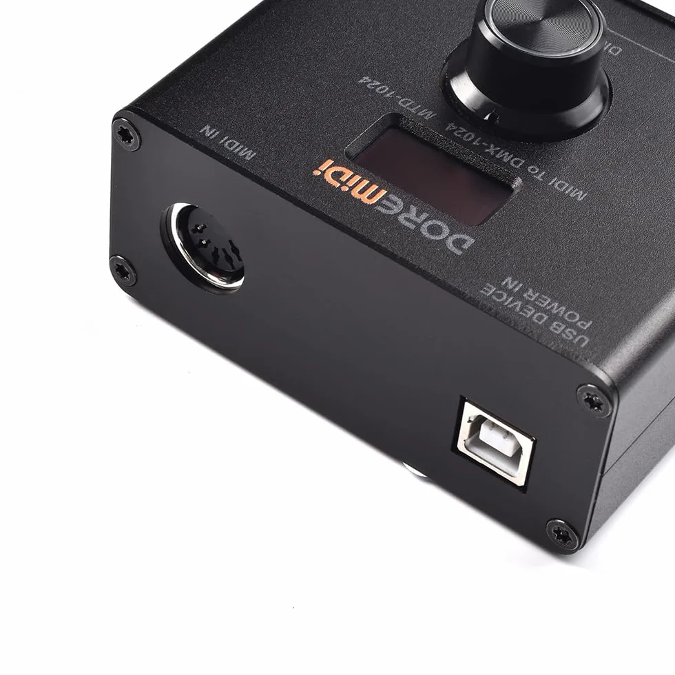 El controlador MIDI a DMX (MTD-1024) puede convertir mensajes MIDI a mensajes DMX