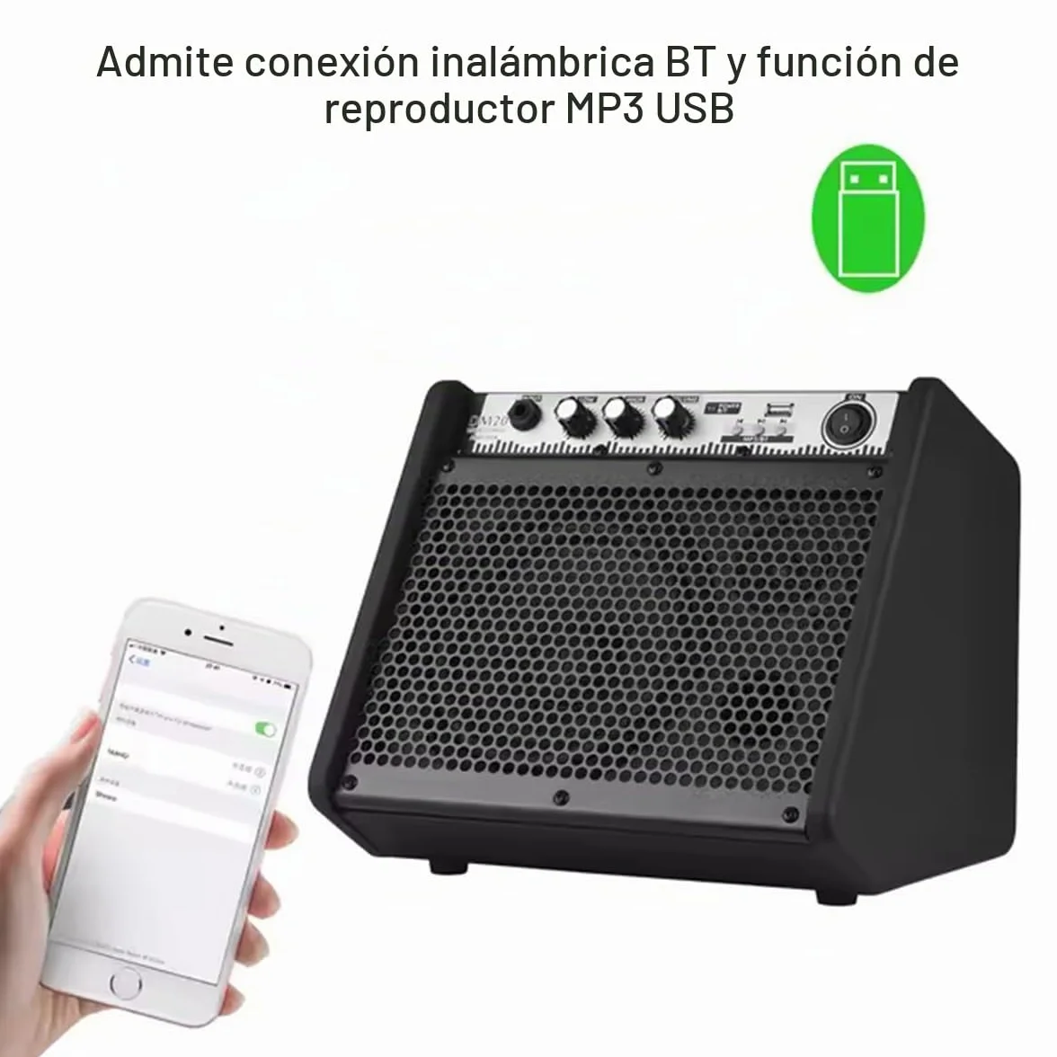 Coolmusic DM20 Bluetooth Amplificador de Monitor Personal Amplificador de Tambor eléctrico Altavoz, Teclado y Altavoz de Guitarra acústica (20W con Cable)