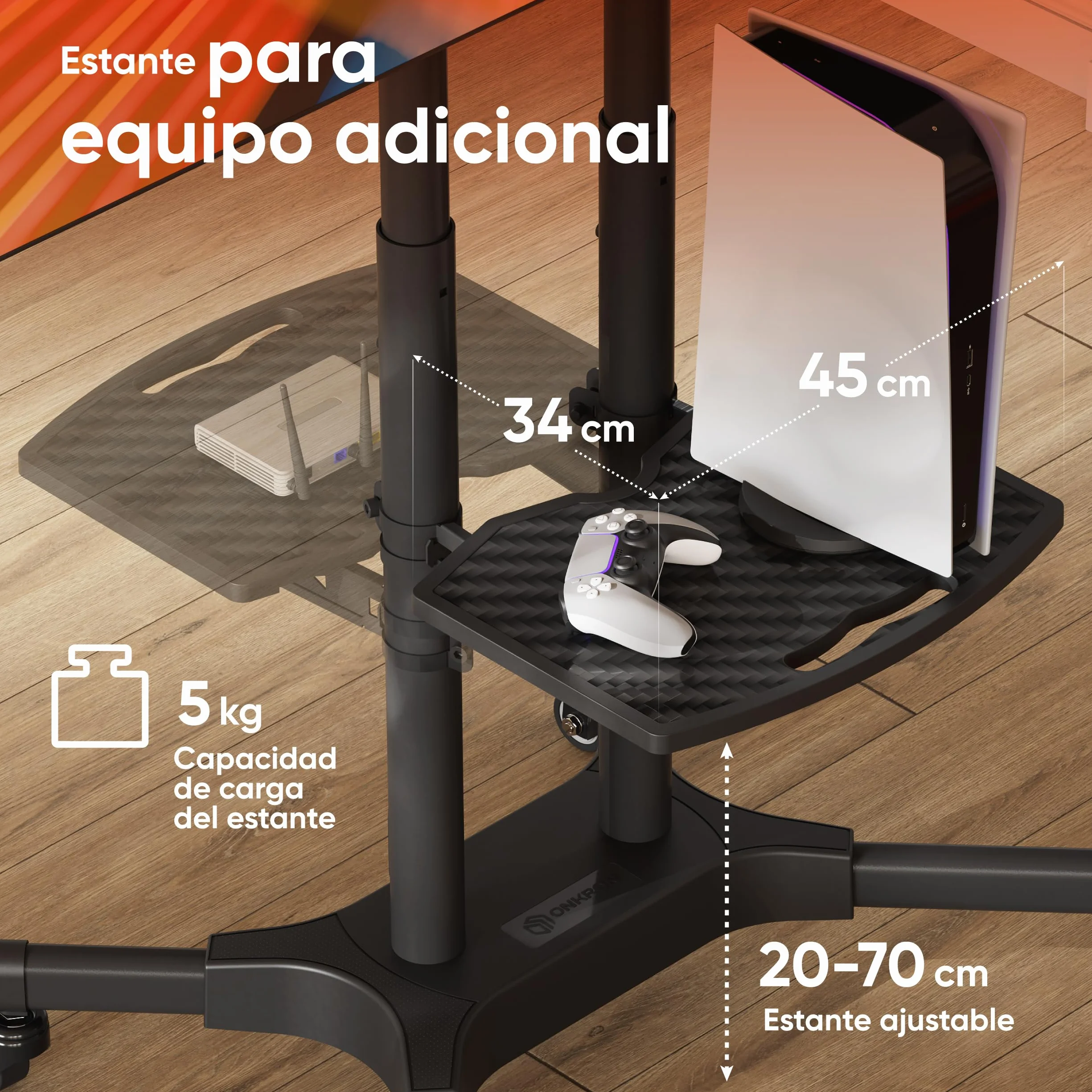 ONKRON Soporte TV Ruedas 32-65 Pulgadas Carga 50 kg VESA 100x100-600x400 mm Altura Ajustable Carro Televisor Universal Negro