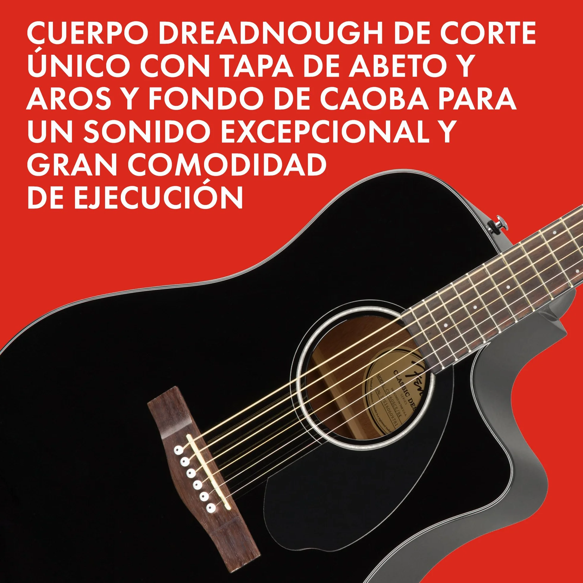 Fender CD-60SCE Dreadnought Guitarra Acústica Electrificada, Negro, Incluye cursos virtuales gratuitos en Fender Play