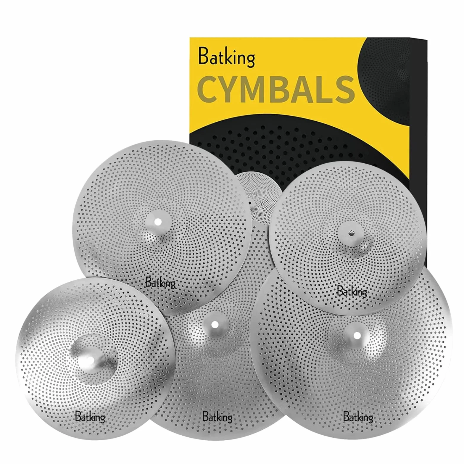 Juego de platillos de bajo volumen Paquete 60% -70%, 14/16/18/20 ”Platillos silenciosos Juego de 5 piezas plateado para practicar