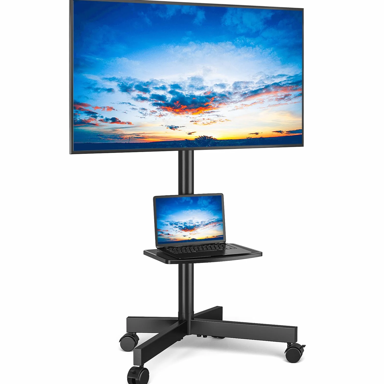 RFIVER Soporte TV Móvil con Ruedas para TV 27-60 Pulgadas, Inclinación +5/-2°, Altura Ajustable, VESA 400x400mm, 40 kg