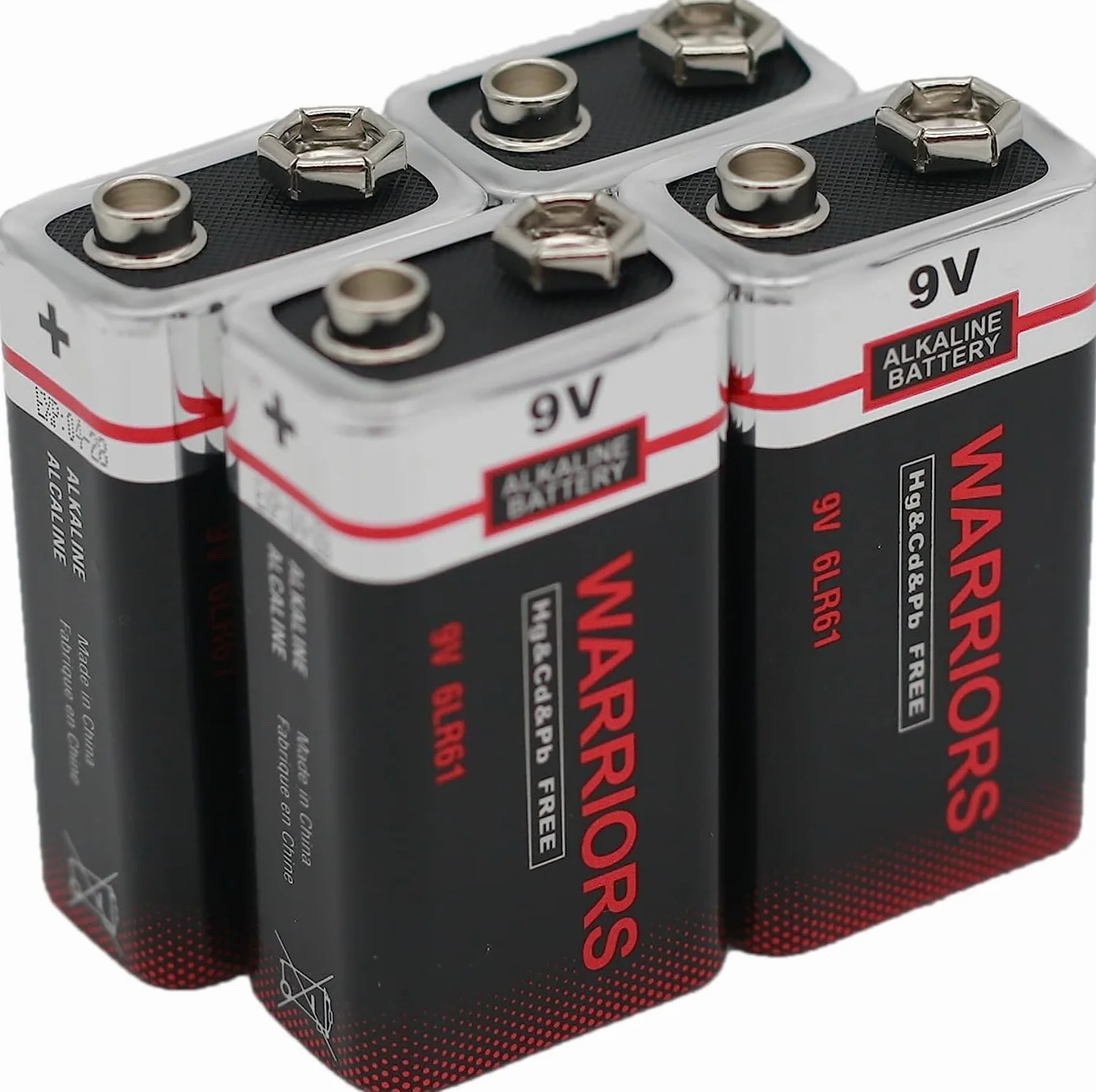 Warriors Batería Alcalina 9V 6LR61 6F22 PP3 MN1604 Larga Duración para Detectores de Humo