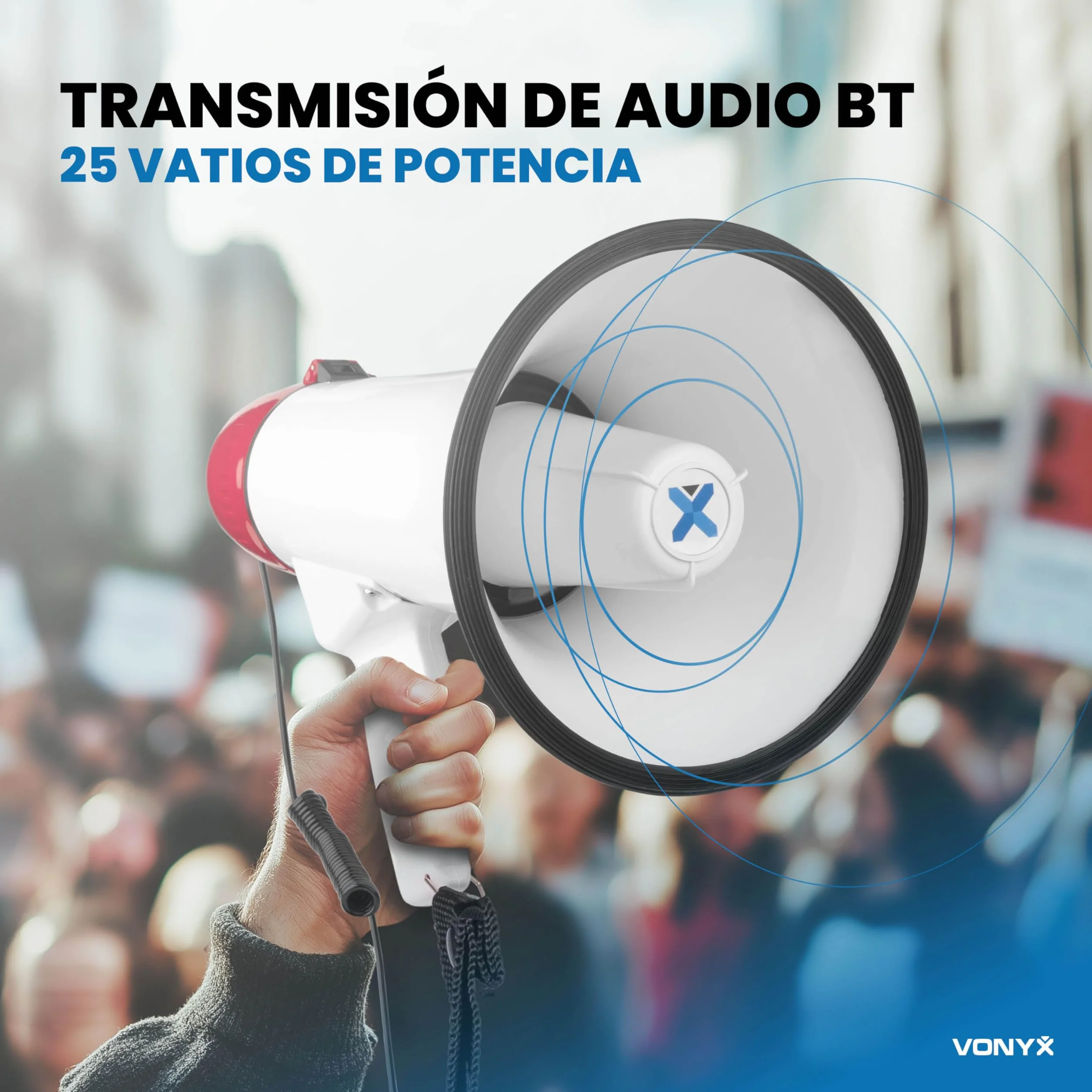 Vonyx MEG045 Megáfono Bluetooth de 45W, megáfono portátil con 1000m de Alcance, micrófono CB, Incluye función de grabación Digital, entradas USB/MicroSD/AUX, Sirena y batería Recargable