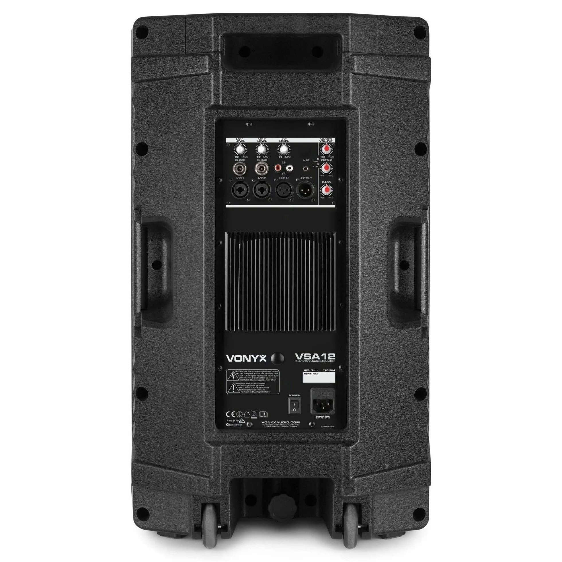 Vonyx VSA12 Altavoz Activo de 800 W biamplificado con woofer de 12" Entrada de micrófono y Guitarra, para música, Voz