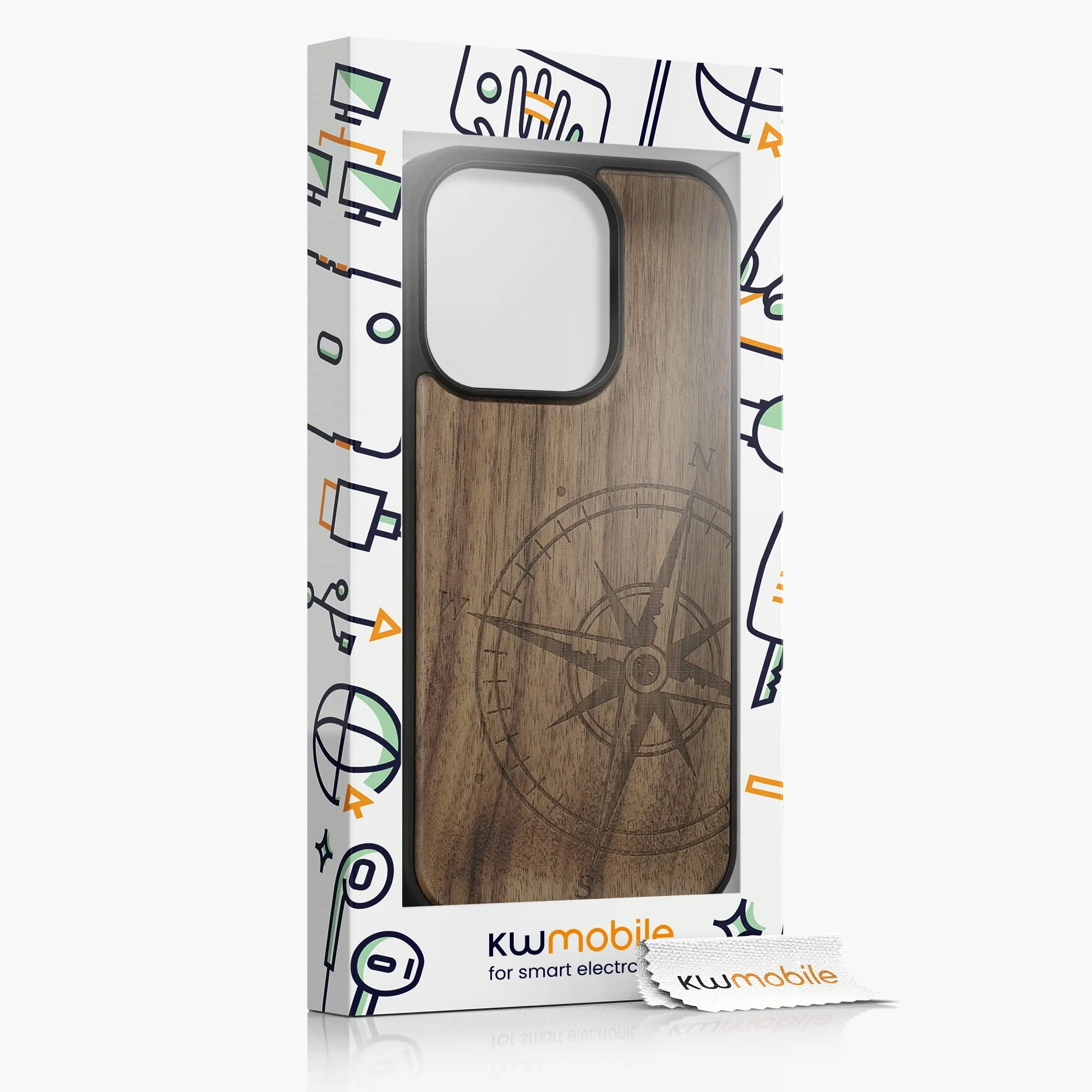 kwmobile Funda para Apple iPhone 14 Pro - Carcasa de Madera con Bumper Antigolpes y Aguja Magnética
