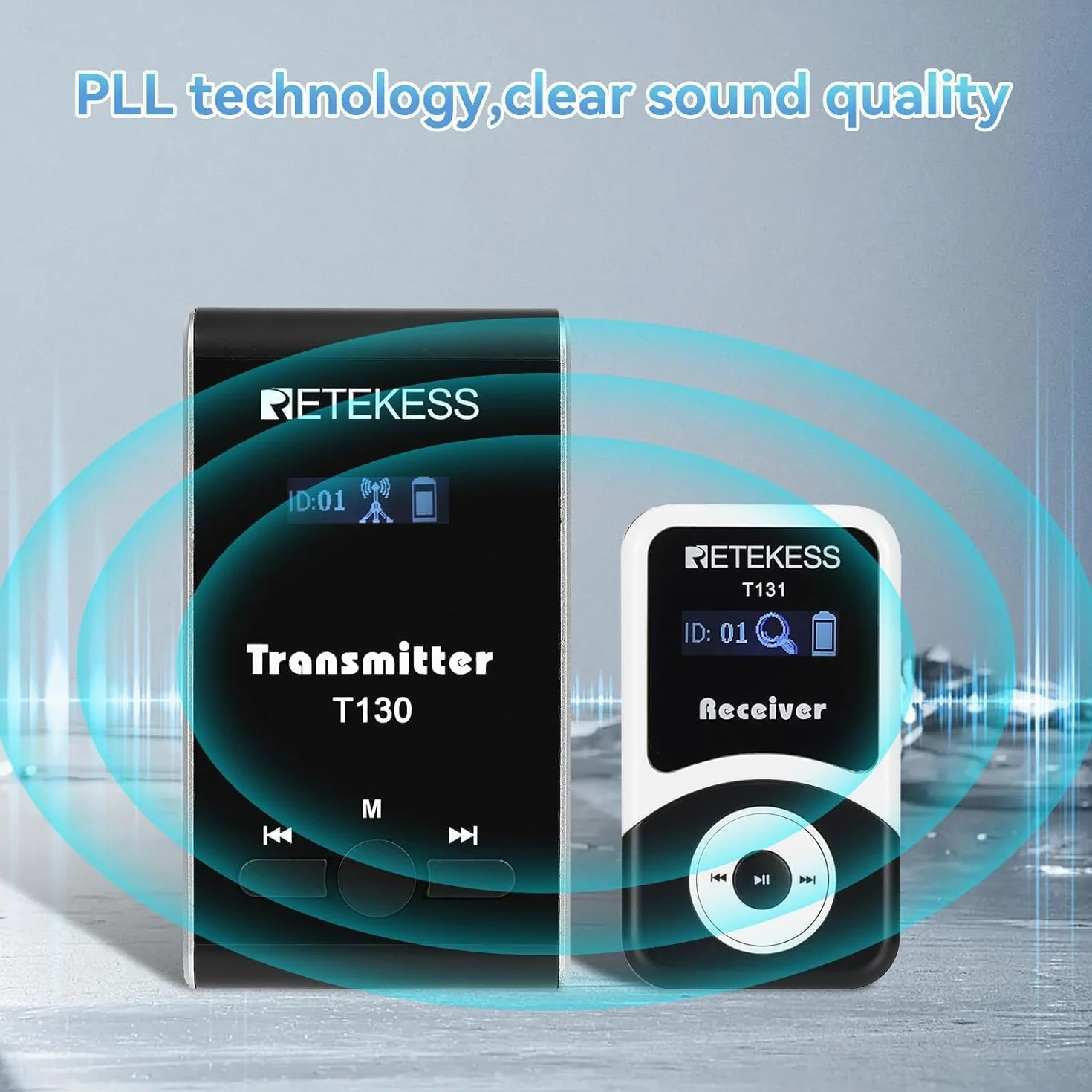 Retekess T130-T131 Tour Guide System, Portátil Sistema Inalámbrico de Guía Turística, PLL Tecnología, 12H en Espera, Equipo de Traducción de la Iglesia para Visitas a Fábricas, Viajes, Universidad