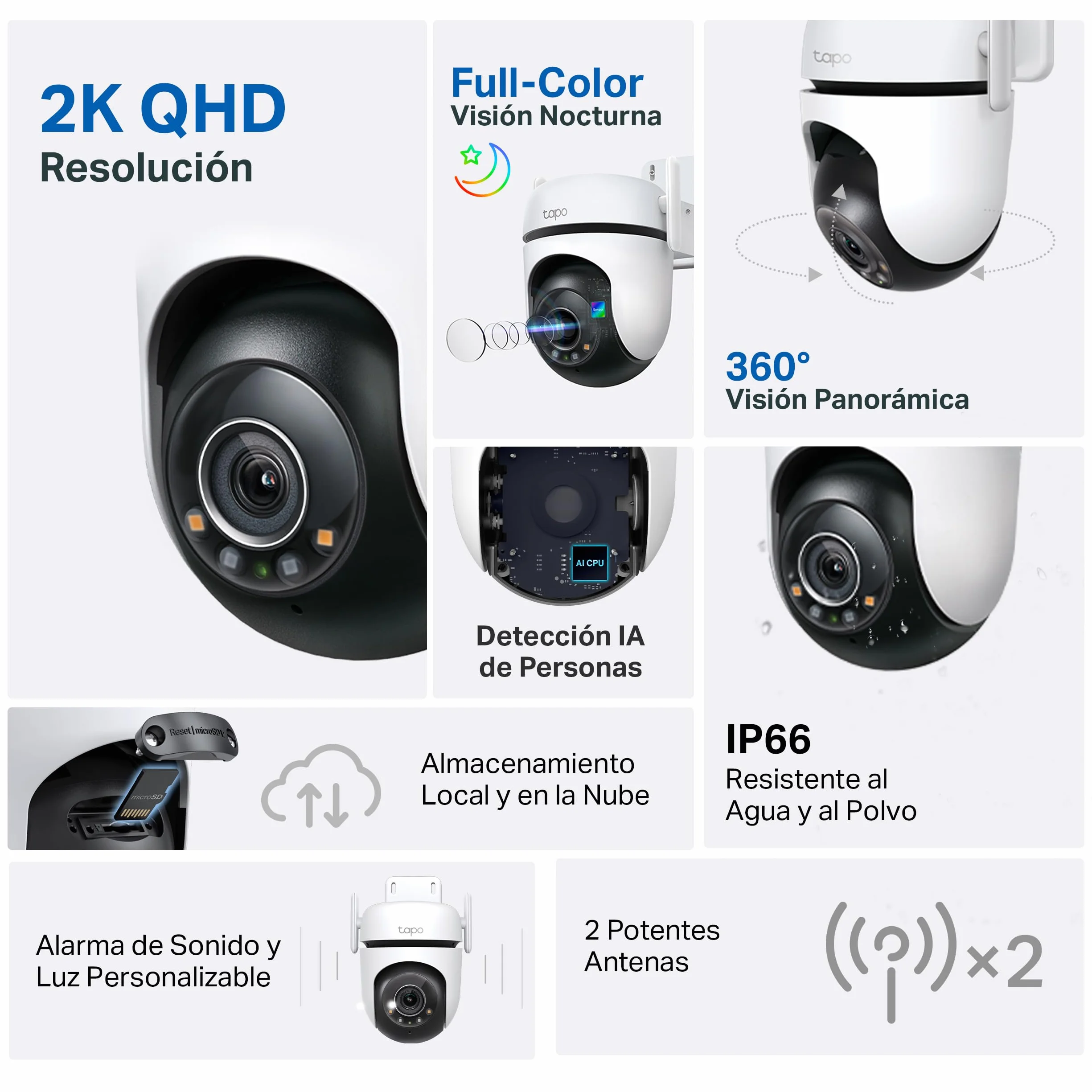 Tapo C520WS Cámara Vigilancia Wi-Fi Exterior 360° 2K QHD Visión Nocturna Color Starlight Detección IA IP66