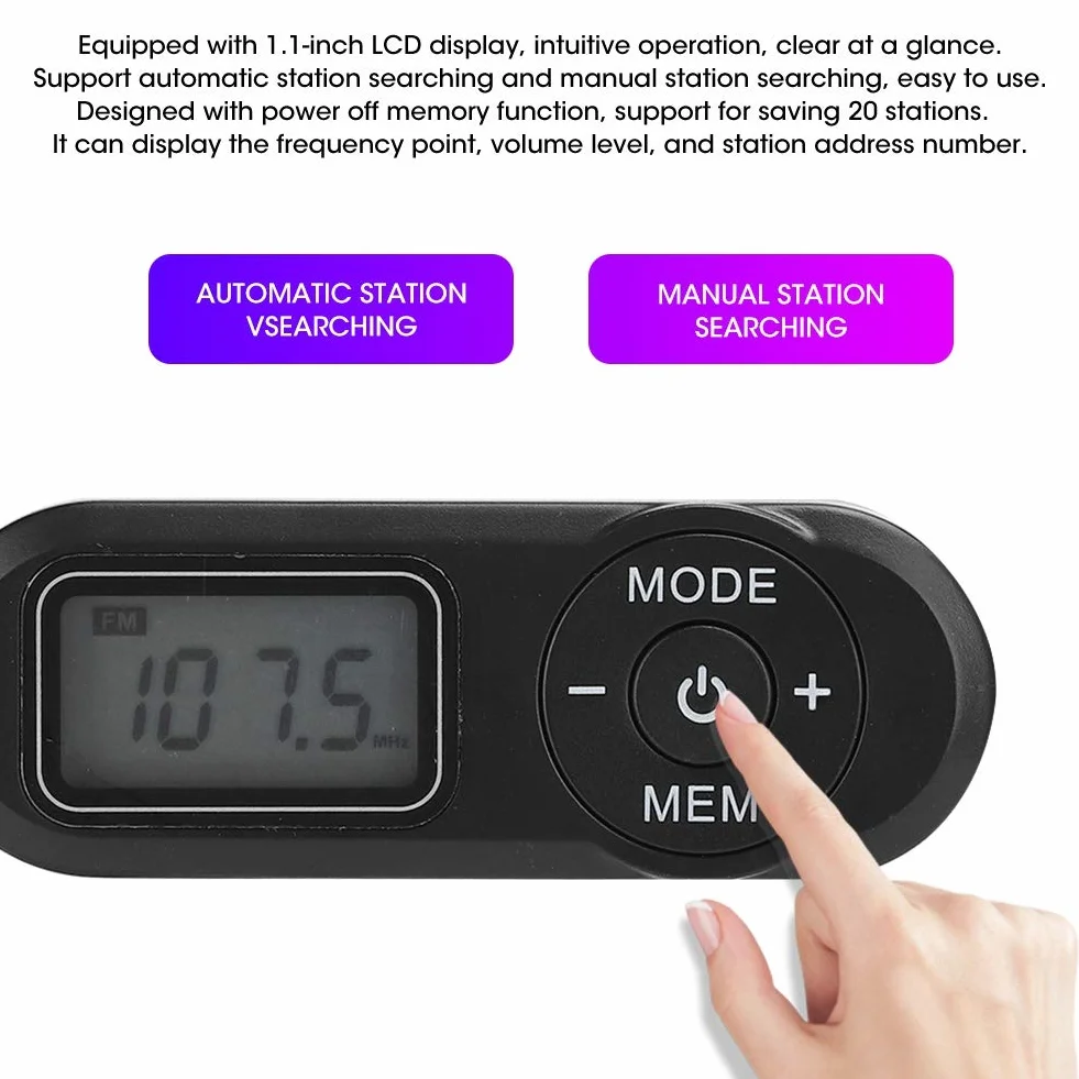 Mini Radio FM Portátil DSP 1,1 Pulgadas LCD Digital Reproductor Música Auricular Negro
