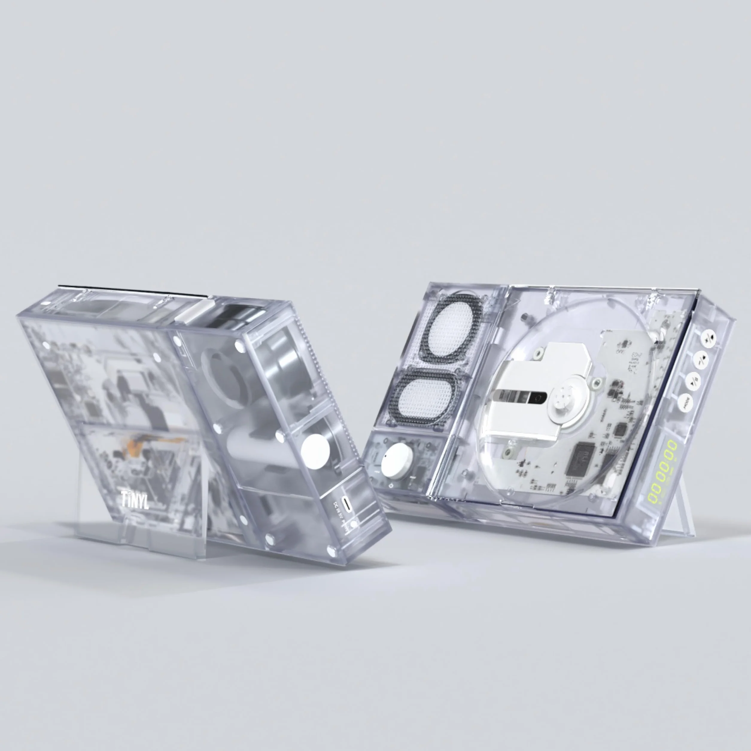 【Tinyl Split】Reproductor de CD 3 en 1 completamente nuevo y mejorado, blanco transparente, altavoz Bluetooth desmontable y reproductor de CD, portátil, recargable, para el hogar como regalo