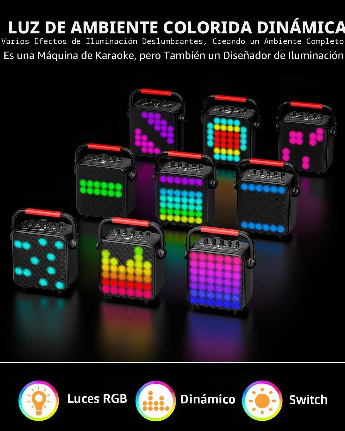 Karaoke 2 Microfonos Inalambricos, Portatil Altavoz Karaoke Profesional con Sistema PA y Pantalla LED de Pantalla Completa, Compatible con Bluetooth/TF/USB/AUX/TWS para Fiestas en Casa
