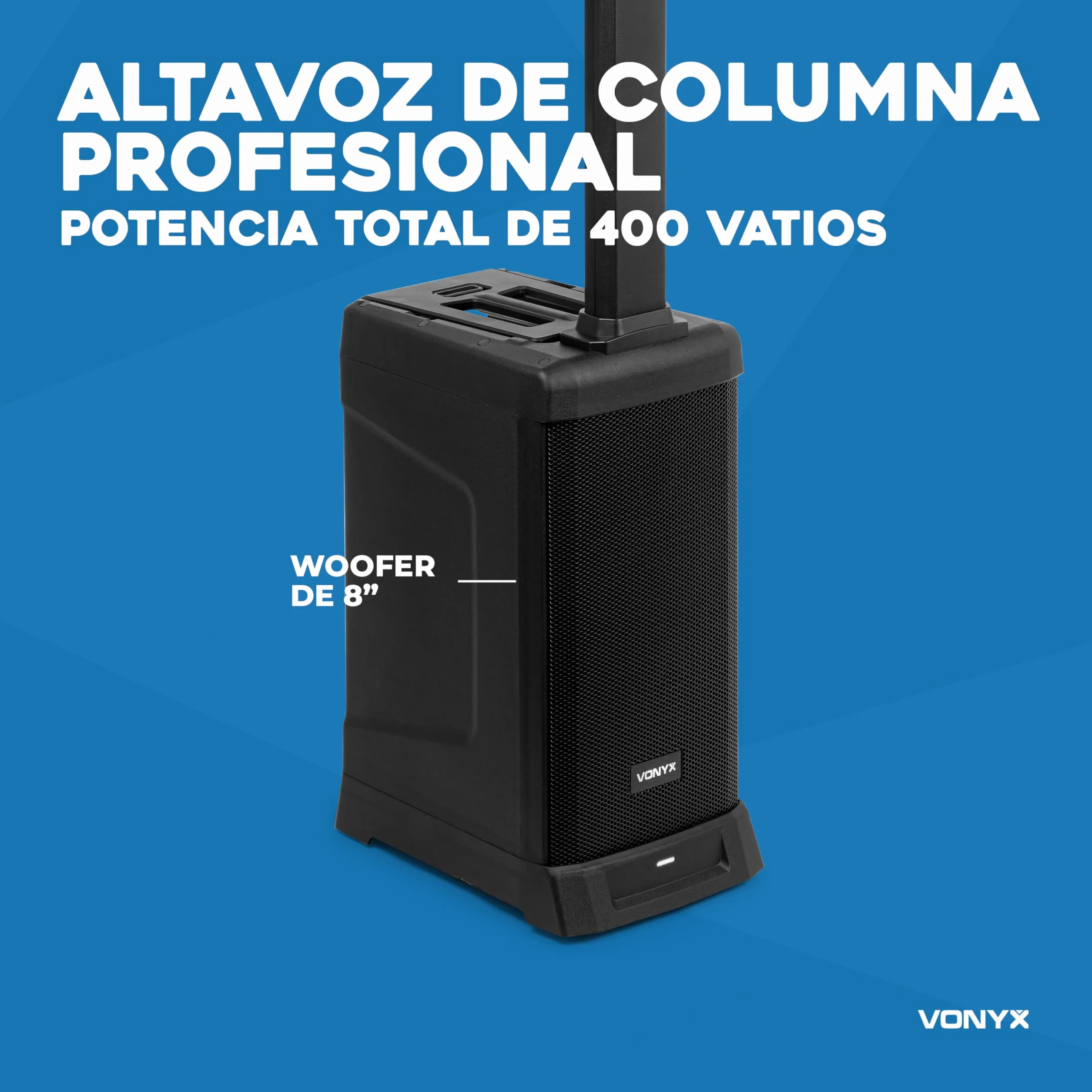 Vonyx VX820 – Altavoz de Columna Activo Line Array 400W con Bluetooth 5.0, Mezclador de 4 Canales y DSP, Sistema de Sonido Profesional portátil Plug and Play, Ideal para Eventos, Color Negro