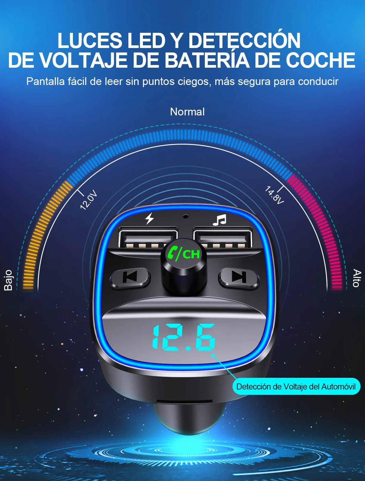 Mohard Transmisor FM Bluetooth Coche, Manos Libres Adaptador Bluetooth, Reproductor MP3, Puertos USB Duales 5V/2.4A