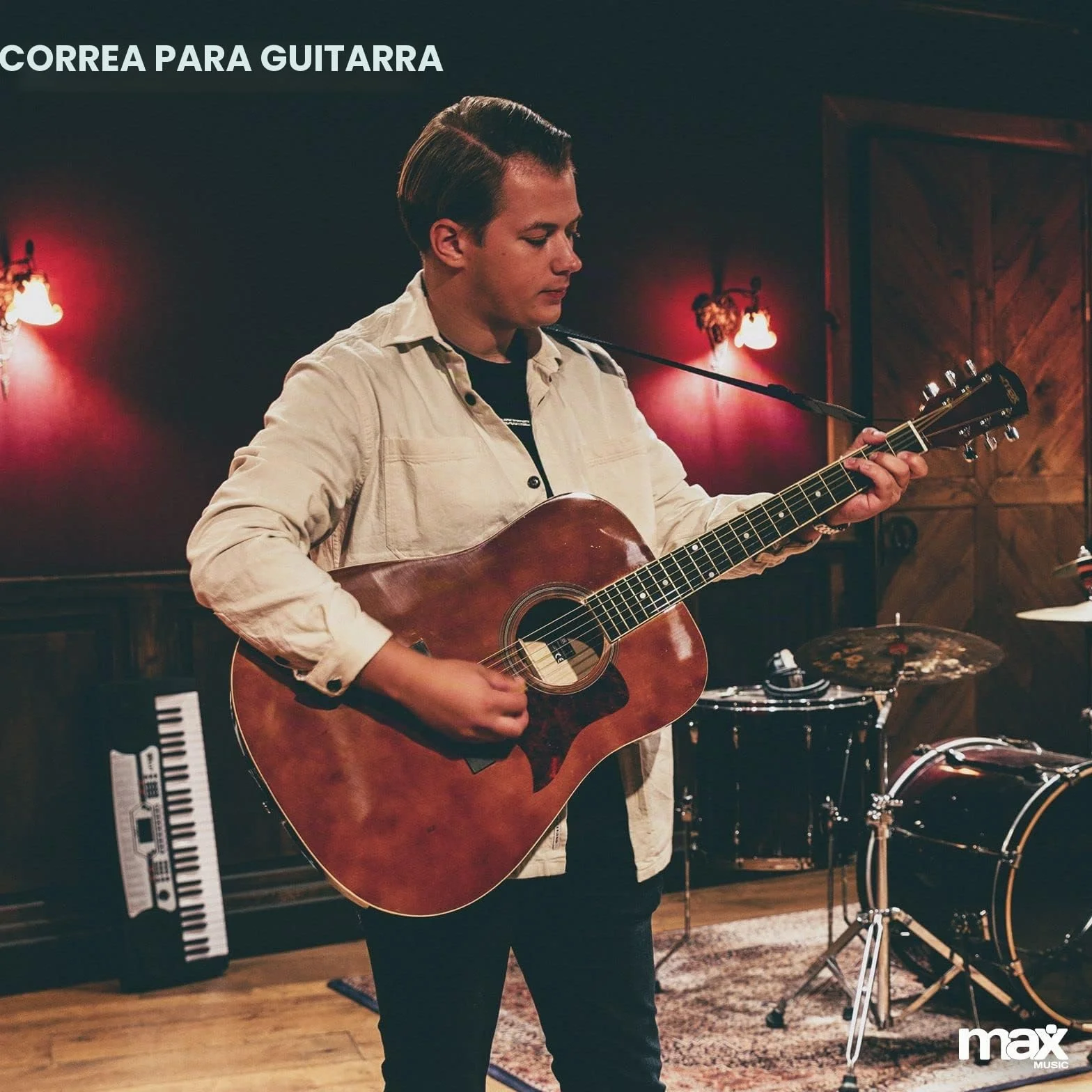 MAX SoloJam Guitarra Acústica Madera Oscura – Pack de Iniciación con Funda, Afinador, Correa, Púas y Cuerdas de Repuesto. Kit Completo para Aprender, Practicar o Regalar a Músicos Principiantes