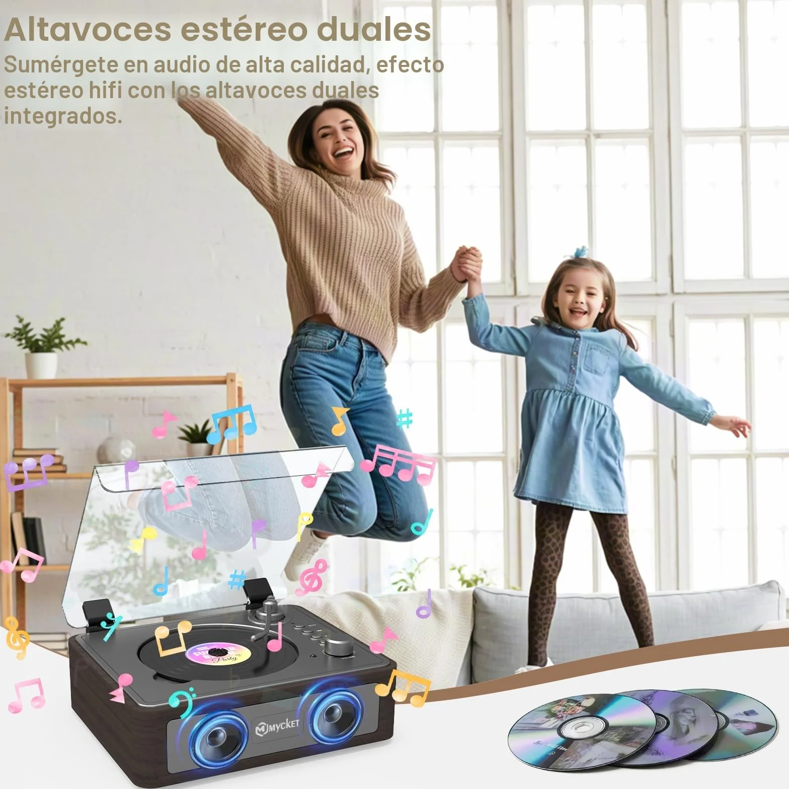 Reproductor portátil de CD Boombox recargable con Bluetooth altavoces estéreo duales