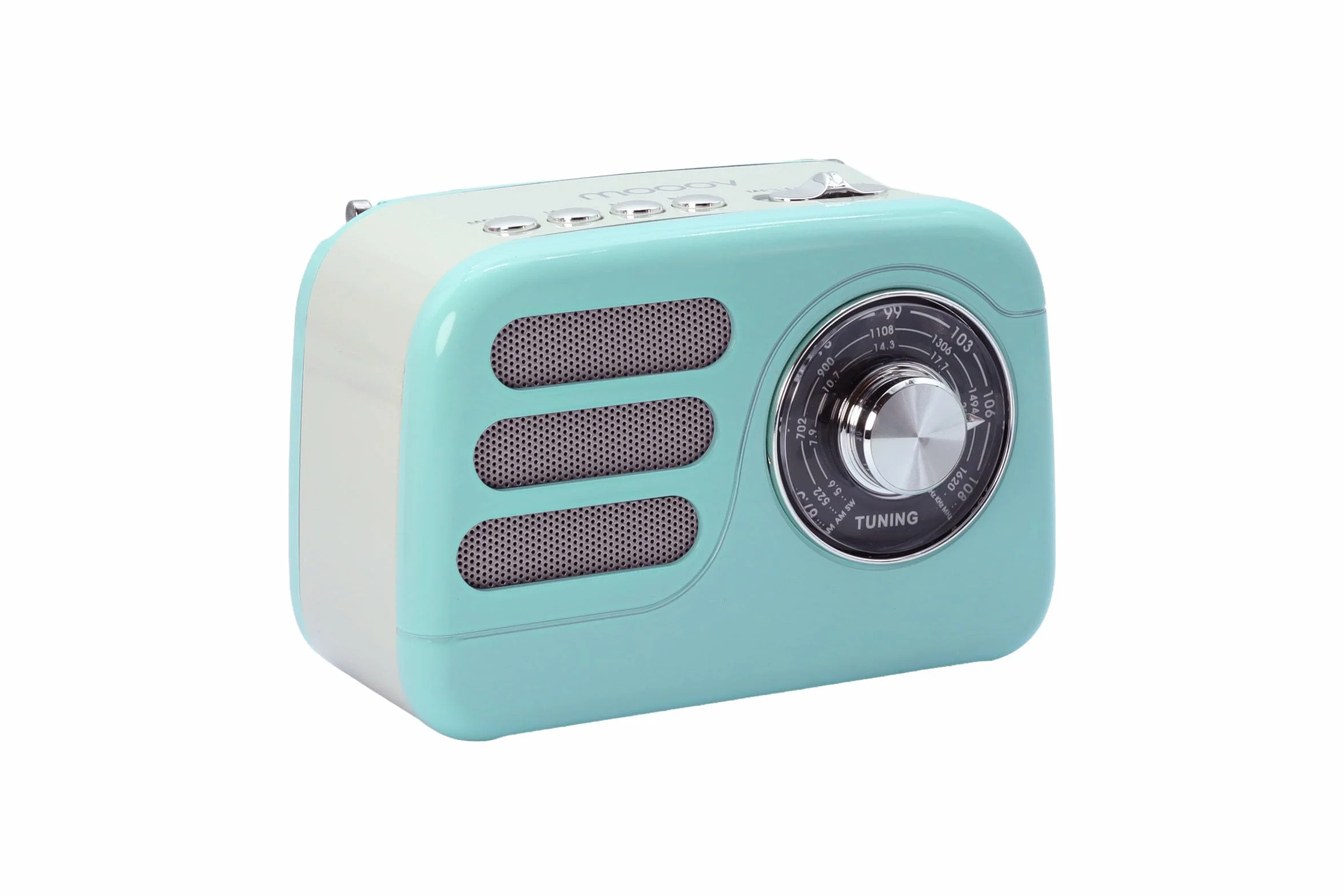 Mooov 477240 - Radio Vintage Bluetooth 5.4 con Batería Recargable, Radio FM/Am/SW Portátil Retro, Altavoz Inalámbrico Compacto, USB y microSD, 6h Autonomía - Turquesa