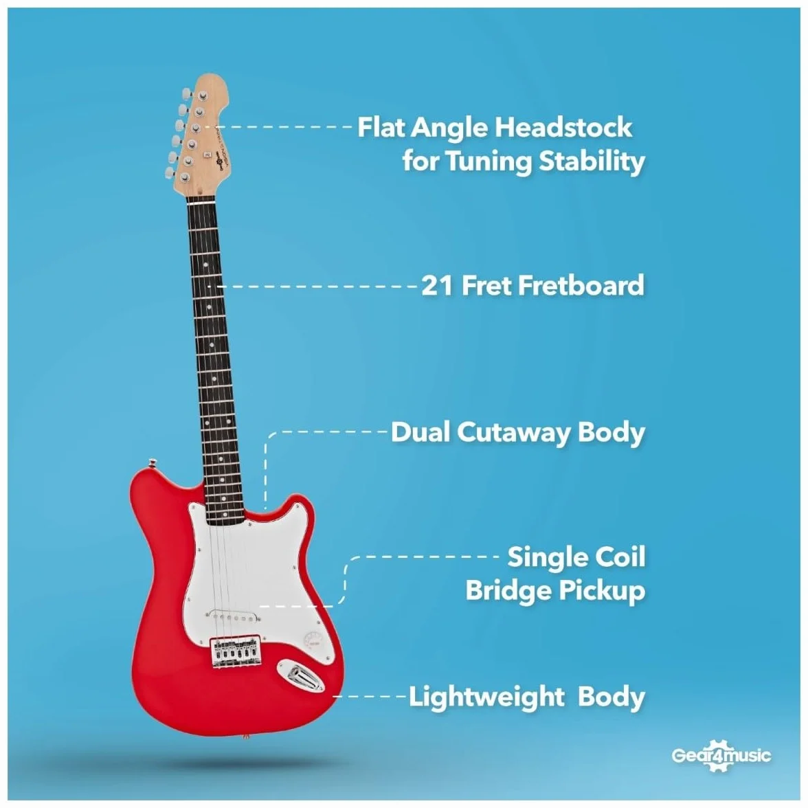 VISIONSTRING Full Size Red Electric Guitar Kit Starter Pack with Amp for Beginners