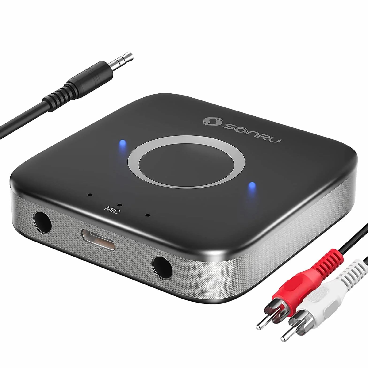 Receptor Bluetooth 5.3 HiFi, SONRU Adaptador Bluetooth Audio Inalámbrico Jack 3.5mm RCA Cable Salida AUX Dual para Estéreo Domestico/Altavoz/Amplificador