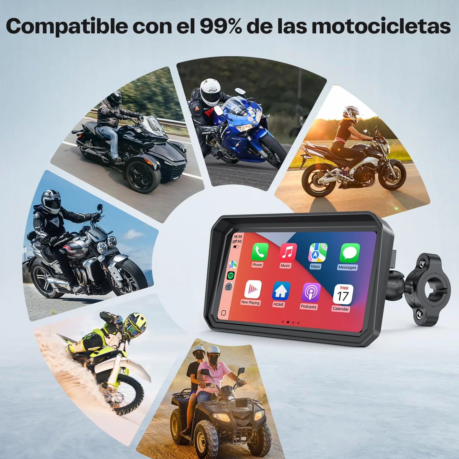 WonVon CarPlay para Motocicleta Sistema de Navegación GPS 6.25 Pulgadas con Apple CarPlay y Android Auto Doble Bluetooth