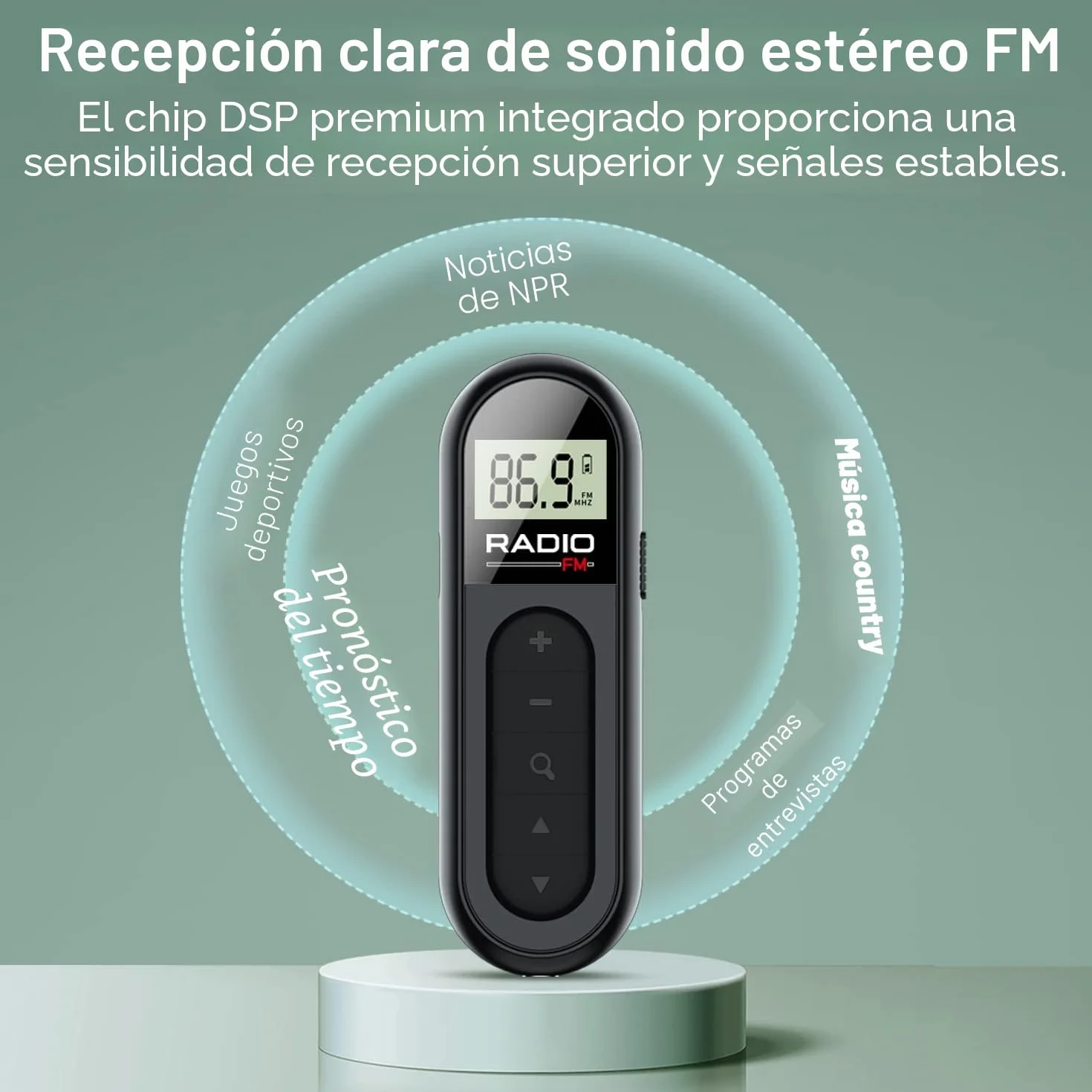 Radio FM Portátil, Radio Digital de Bolsillo a Transistor Recargable con Excelente Recepción, Clip para Cinturón, Auriculares para Footing y Caminata
