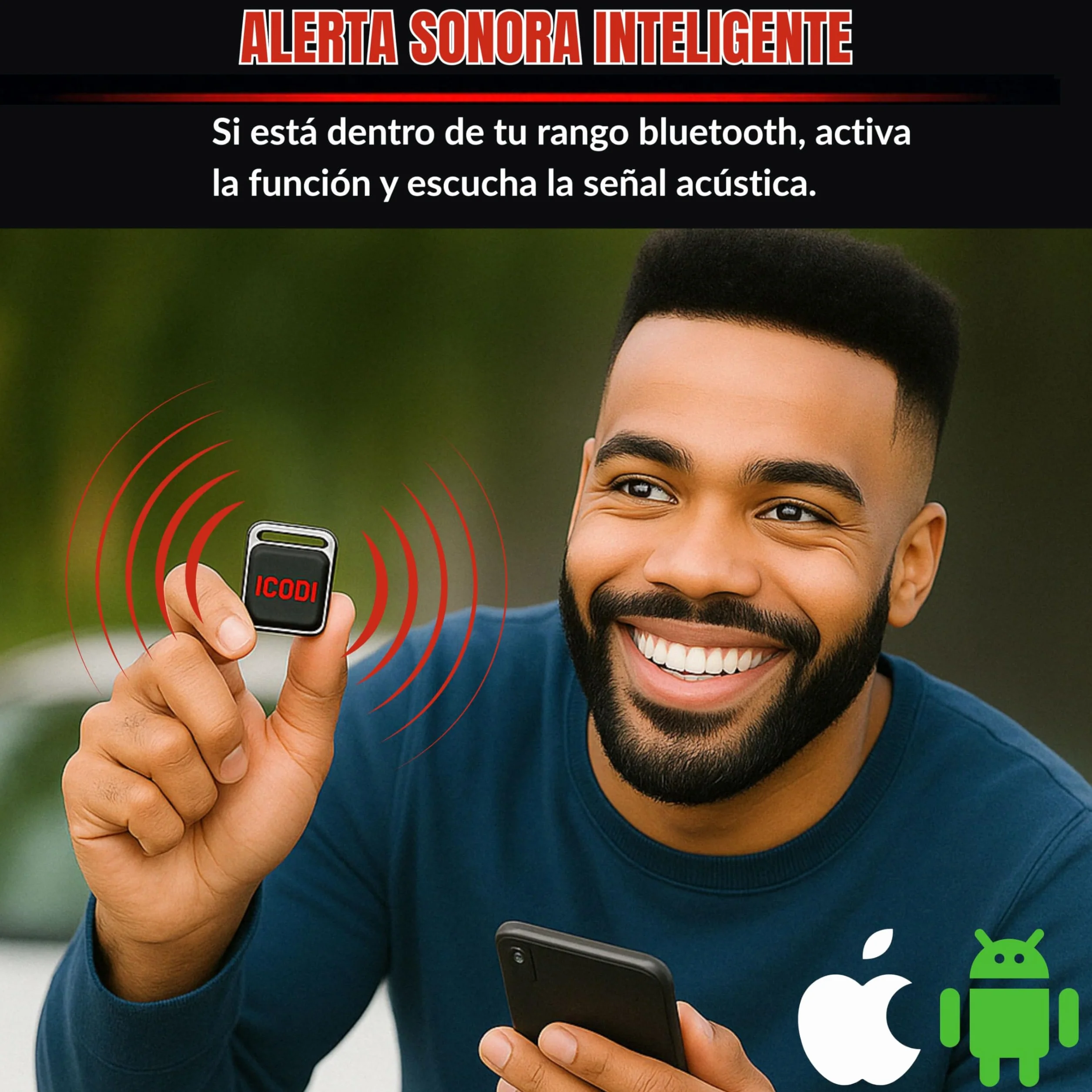 ICODI Rastreador Bluetooth Localizador Global Coche sin Tarjeta SIM sin Límite Distancia sin Suscripción Google Maps Integrado Android iOS 1 Año Batería Moto Niños Ancianos Objetos