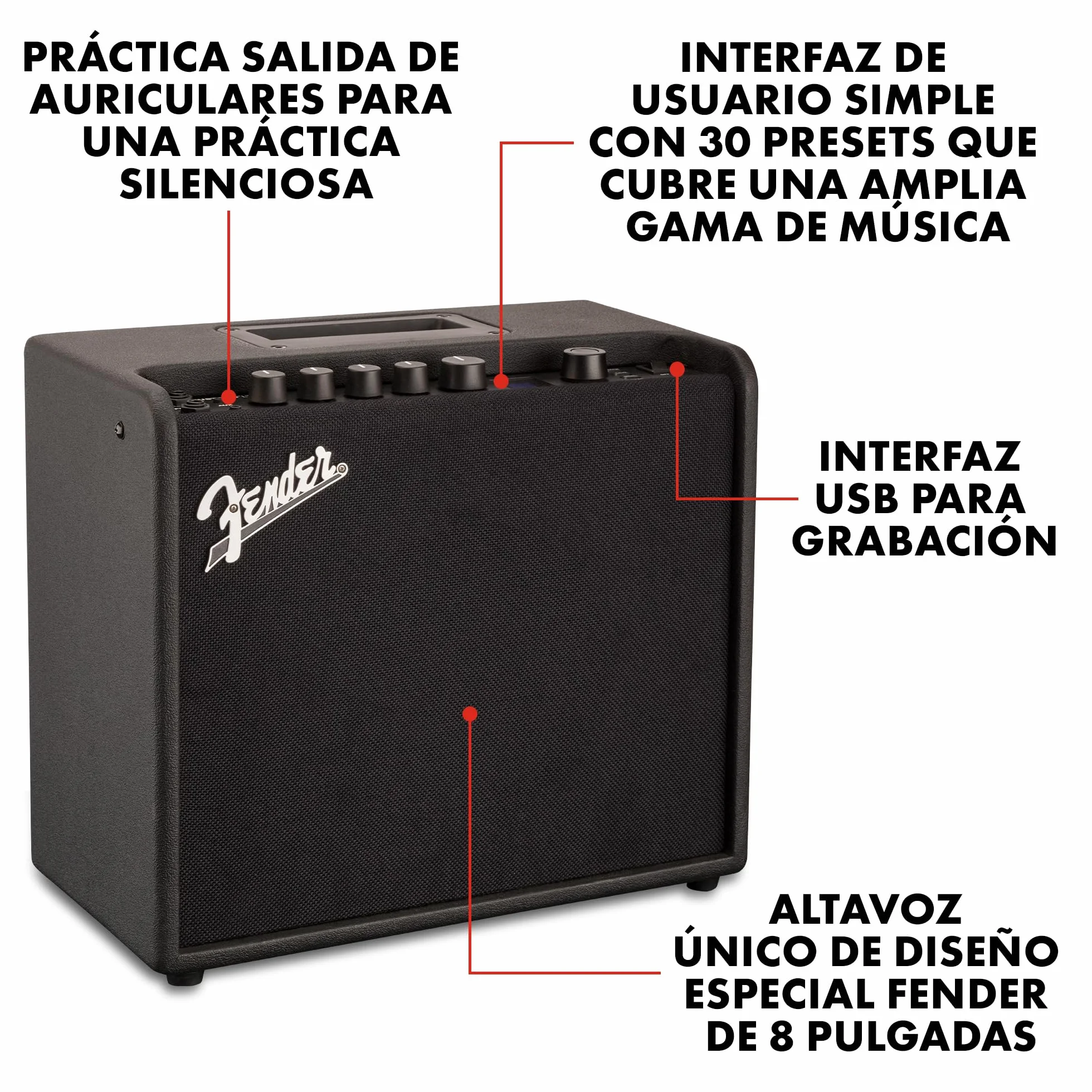 Fender Mustang LT 25, Amplificador Combo para Guitarra Eléctrica, Negro