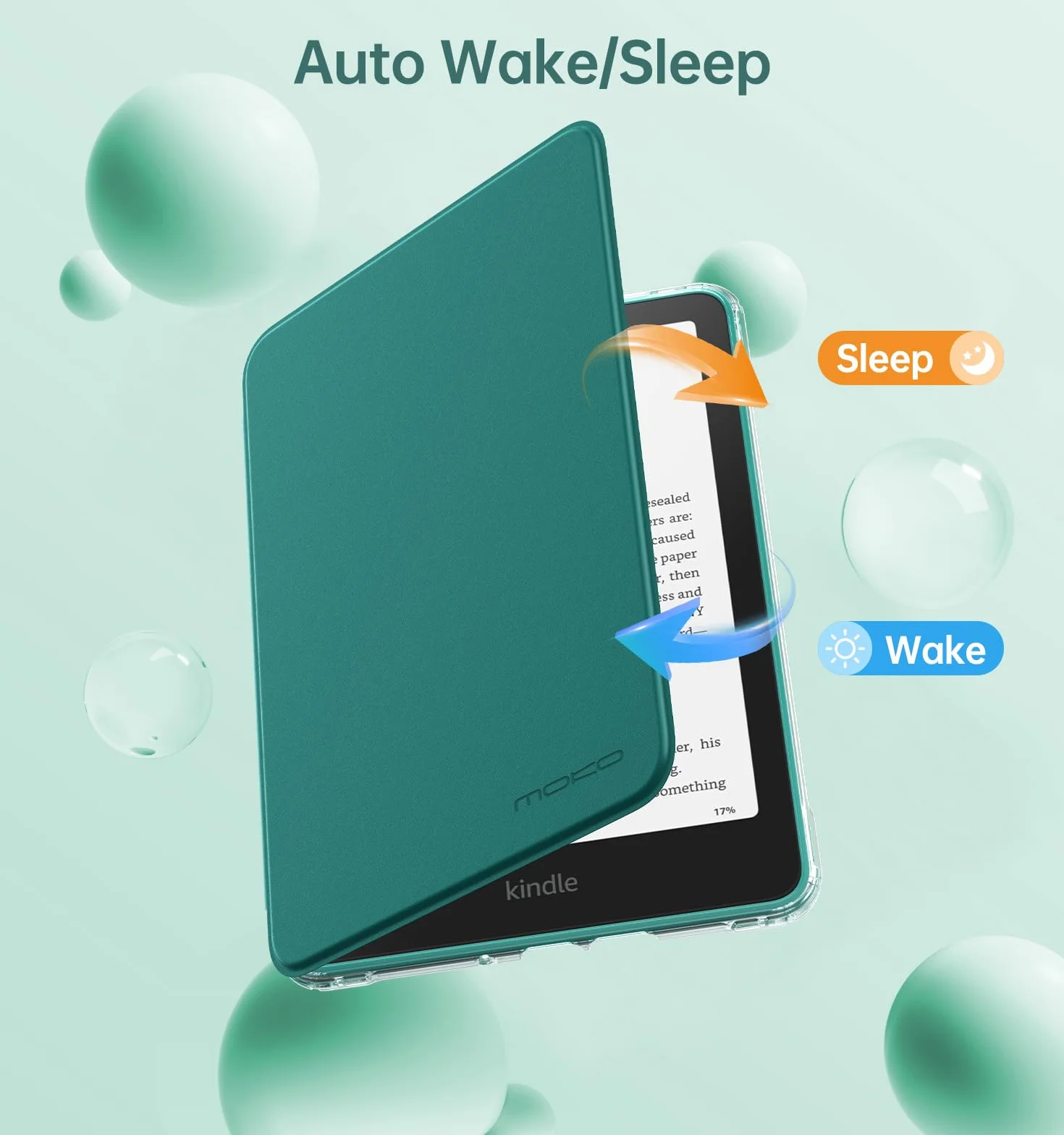 MoKo Funda Giratoria 360° para 7" Kindle Paperwhite12ª Gen 2024 y Kindle Colorsoft 2024/2025, Trasera Transparente Funda Magnética Desmontable con Soporte Ajustable, Auto Activación/Reposo, Verde Jade