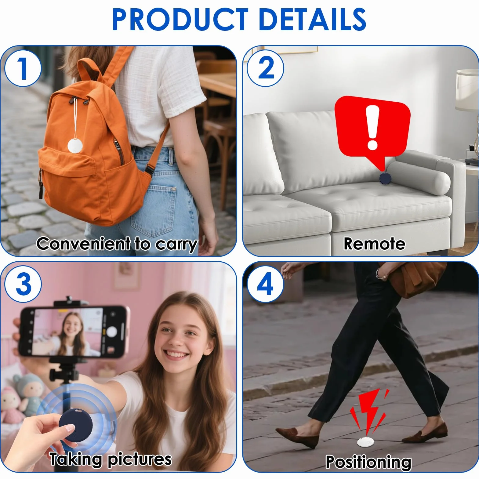 2 Pcs Localizador GPS Bluetooth 5.2 Inteligente para Llaves, Carteras, Mascotas y Maletas, con Alarma Sonora, Búsqueda Bidireccional, Batería Reemplazable, Alcance 15 m, Compatible iOS y Android