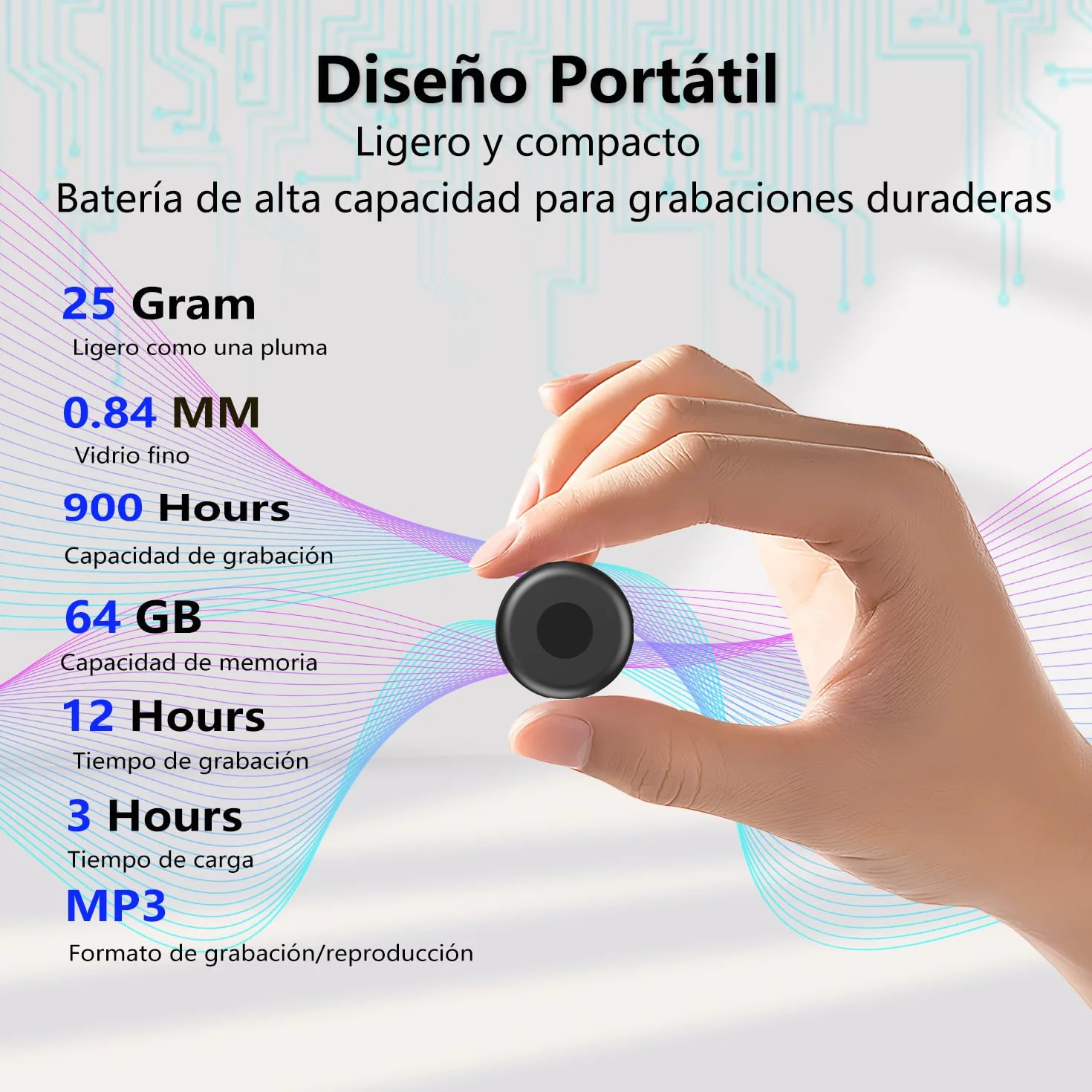 Grabadora de Voz Espia con Recargable por USB, Memoria de 64GB, Grabadora Voz y Activación por Voz, Grabadora de Voz Espía Oculta, Mini Grabadora de Voz para Clases, Reuniones y Entrevistas