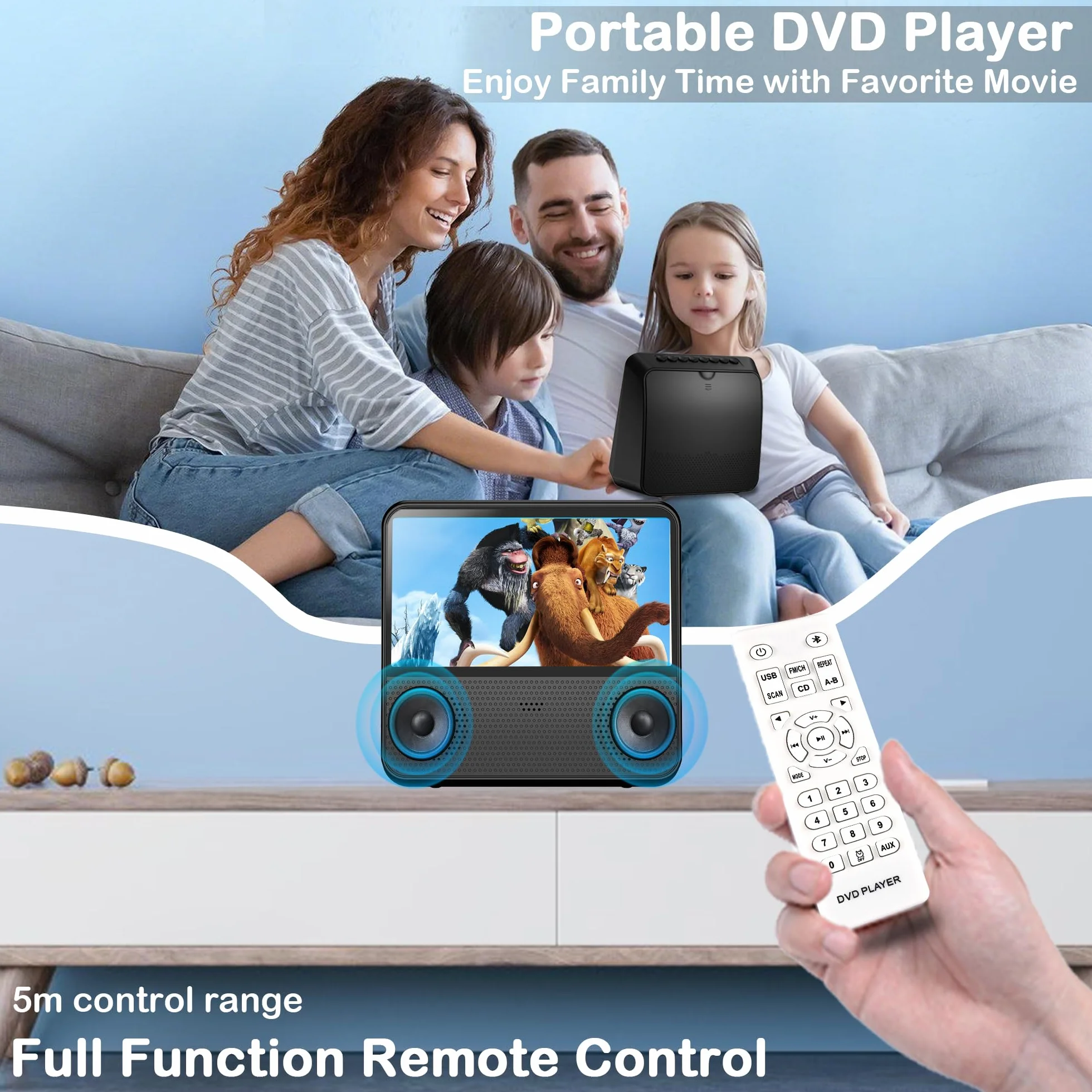 4000mAh Reproductor DVD Portátil Recargable, HD 9,8" DVD Player Todas Las regiones, Compatible con DVD/CD/Bluetooth/AUX/RCA/USB, Temporizador, Control de Brillo, Música Bluetooth, Mando a Distancia
