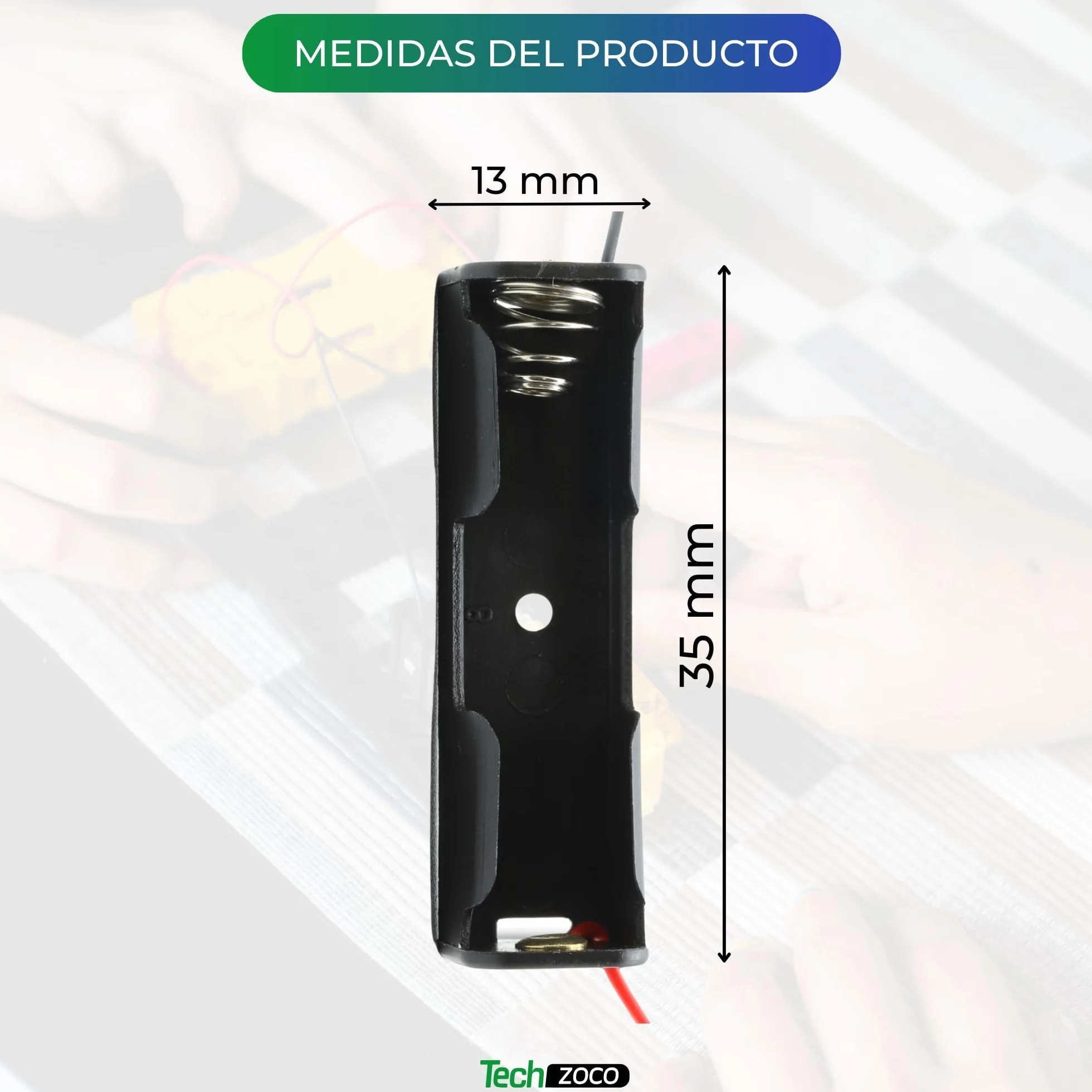TECHZOCO Portapila Plano MN21, Soporte de Batería A23, Caja para Pila 8LR932, Incluye Cable de 200mm, Voltaje Total: 12V (12V por Pila), Apto para 1 Pila A23 8LR932 MN21 V23GA LR23