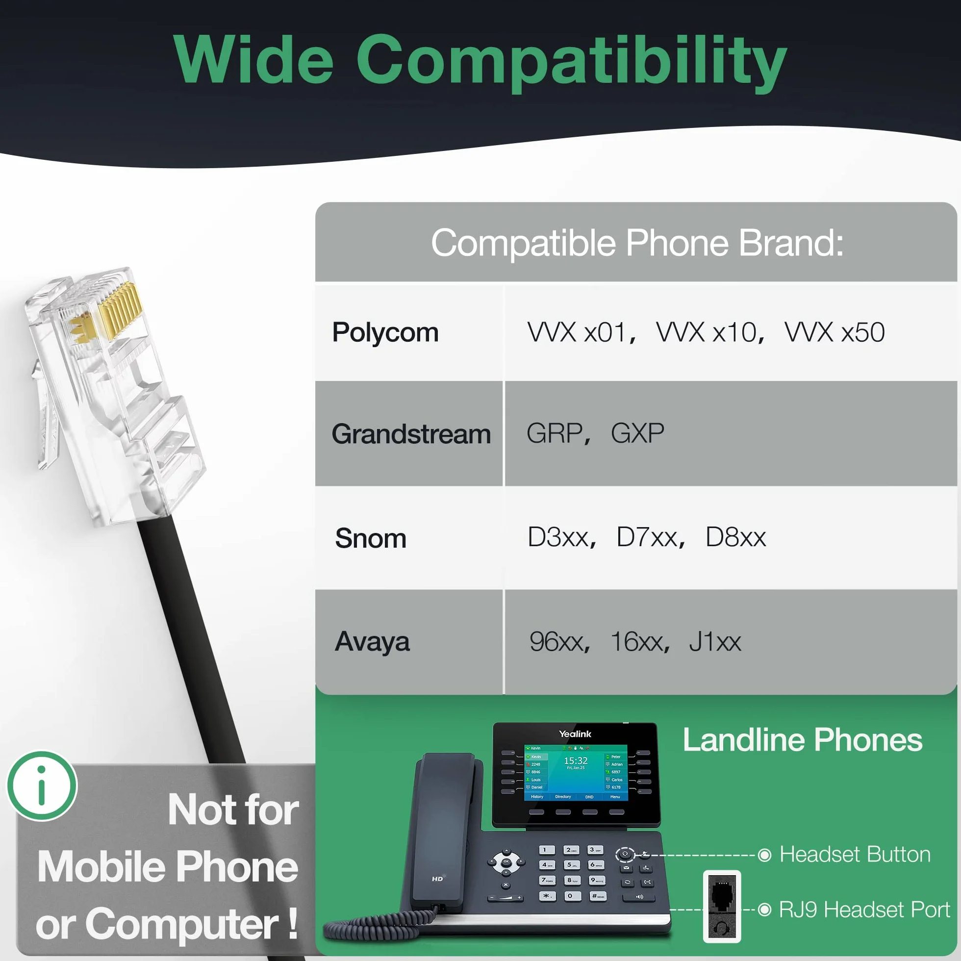Yealink YHS34 Lite QD Auriculares para teléfonos de oficina con cable RJ9