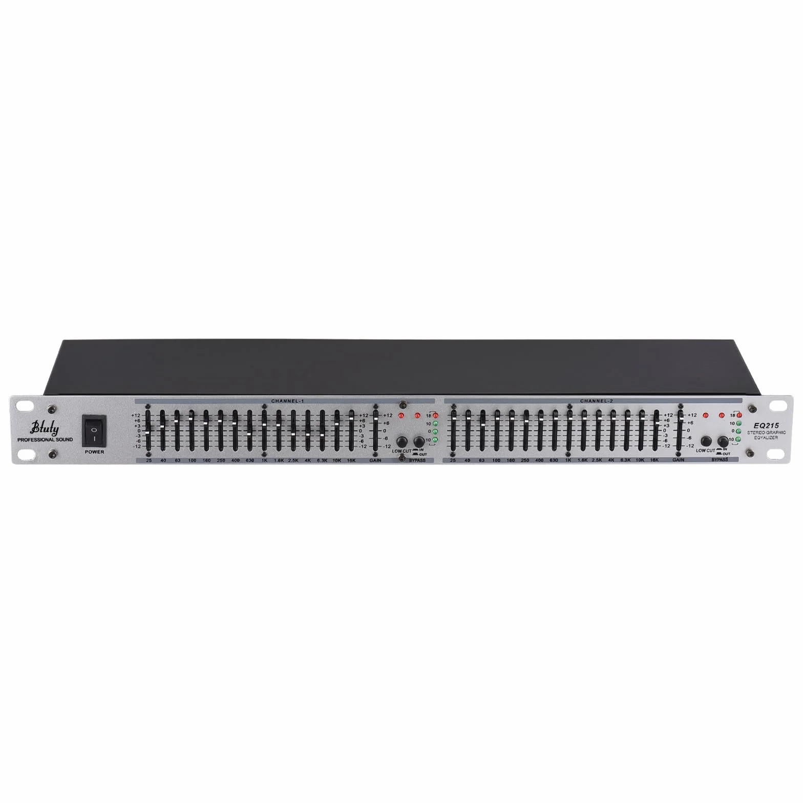Btuty EQ-215 Dual Channel 15-Band Equalizer 1U Rack Mount 2-channel Stereo Graphic Equalizer