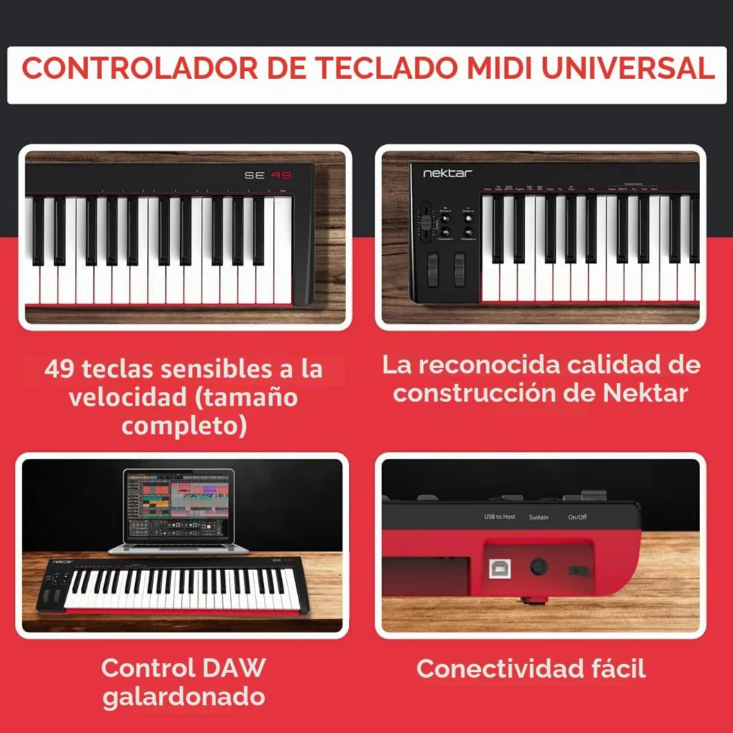 Nektar Controlador de teclado MIDI USB SE49 con integración Nektar DAW