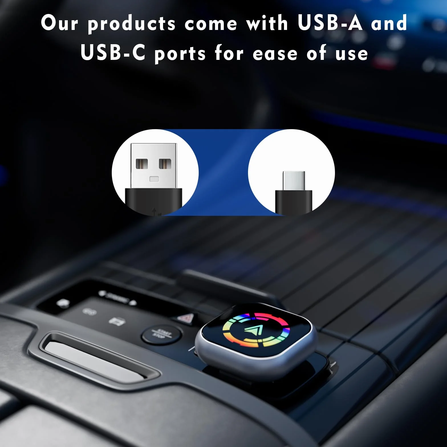 2 en 1 Adaptador CarPlay Inalámbrico y Adaptador Android Auto Inalámbrico, Convierte con Cable a inalámbrico, Mini y Estable, Plug & Play Compatible con iOS 10+/Android 11+(Coches 2016+)
