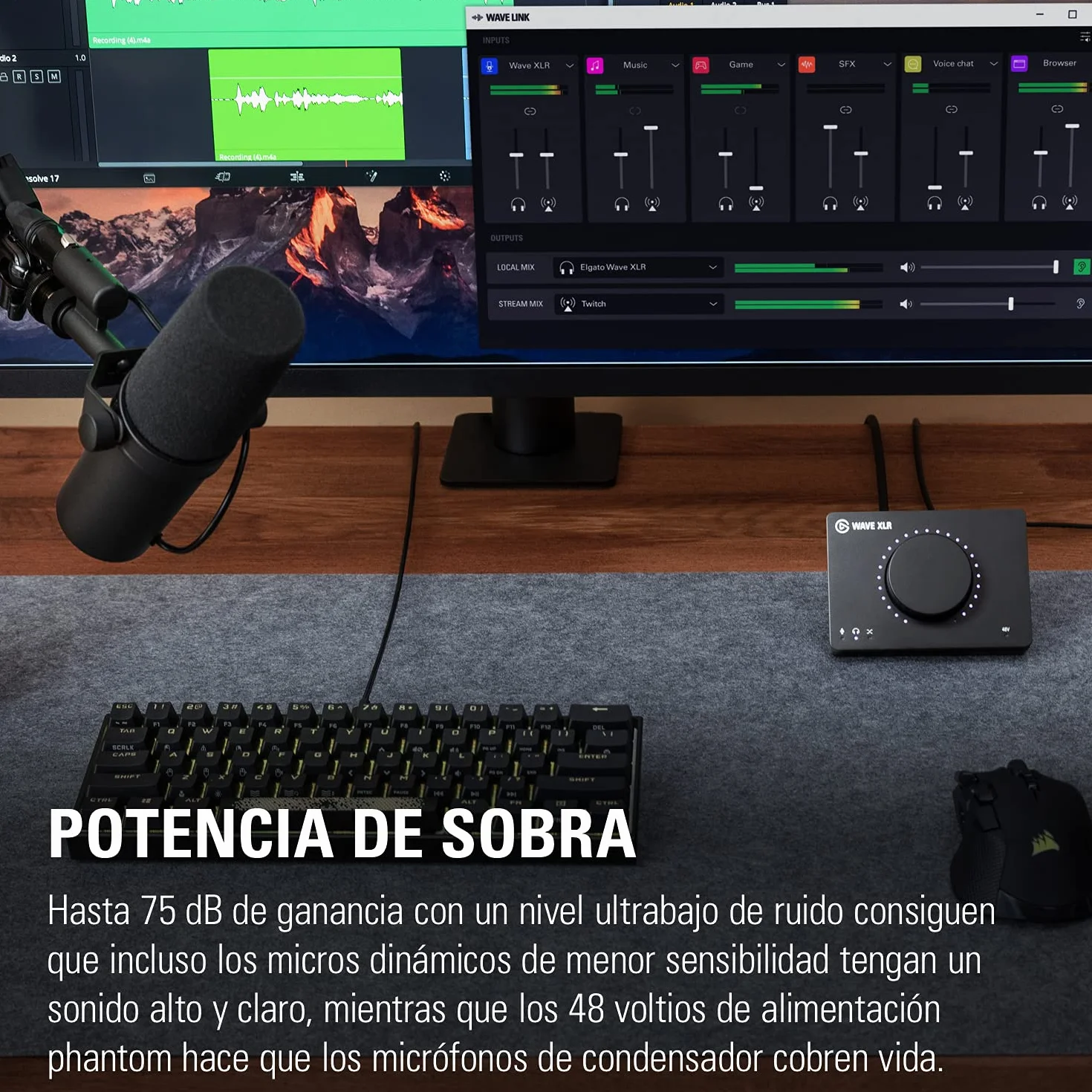 Elgato Wave XLR – interfaz para micrófono, XLR/USB-C, antisaturación, previo de 75 dB, alimentación phantom, monitorización directa, botón táctil de muteo, aplicación de mezcla digital Wave Link