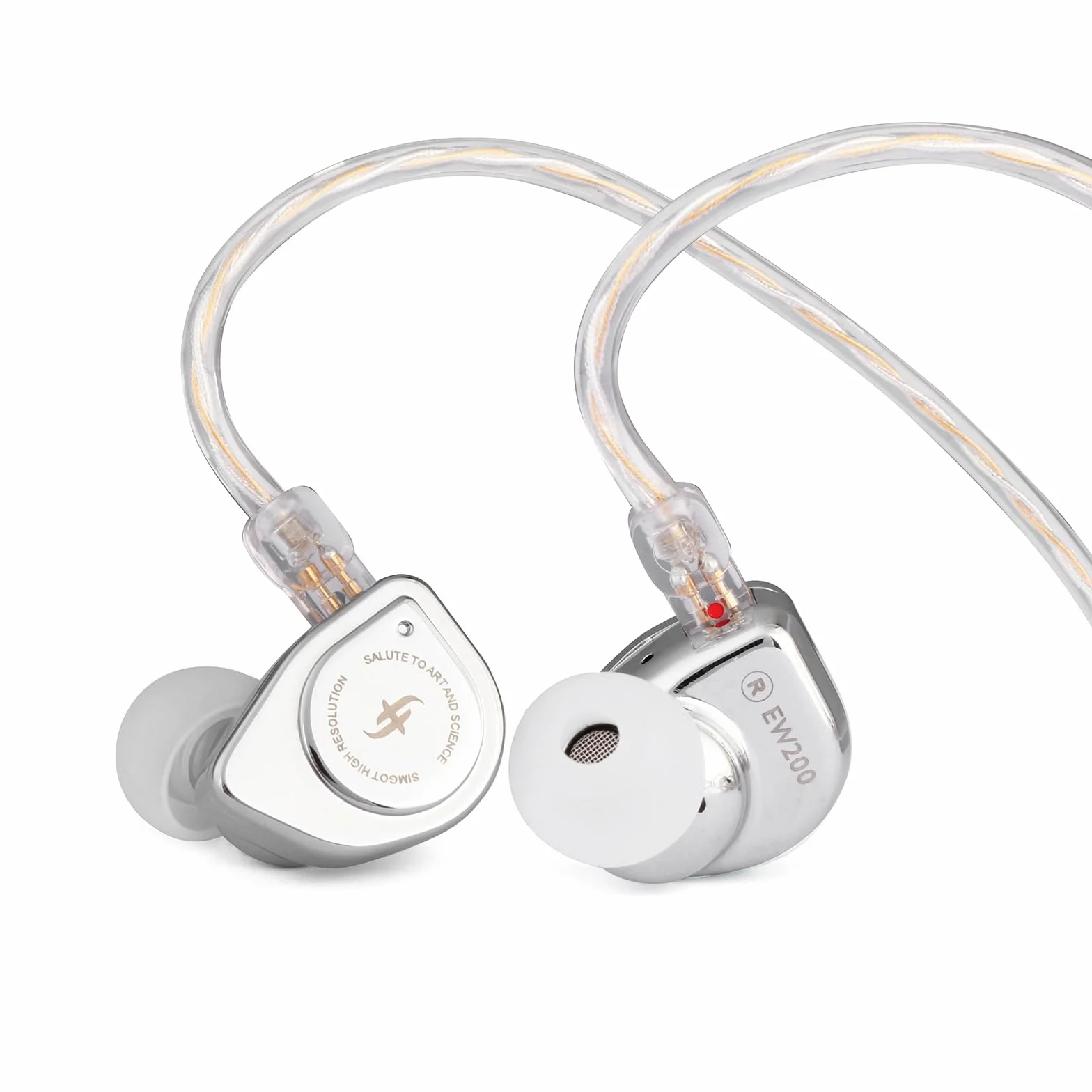 Linsoul SIMGOT EW200 - Auriculares intraurales con diafragma SCP de 10mm con Cuerpo de Metal, Cable OFC Chapado en Plata Desmontable de 0,78mm de 2 Pines para audiófilos músicos (EW200 Sin micrófono)