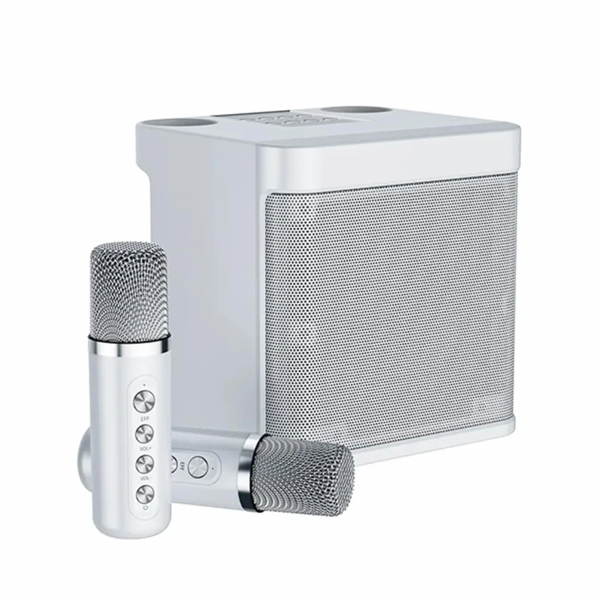 Klack Altavoz Subwoofer Karaoke Doble micrófono, Bluetooth, 100W, Cambiador de Voz - Gris