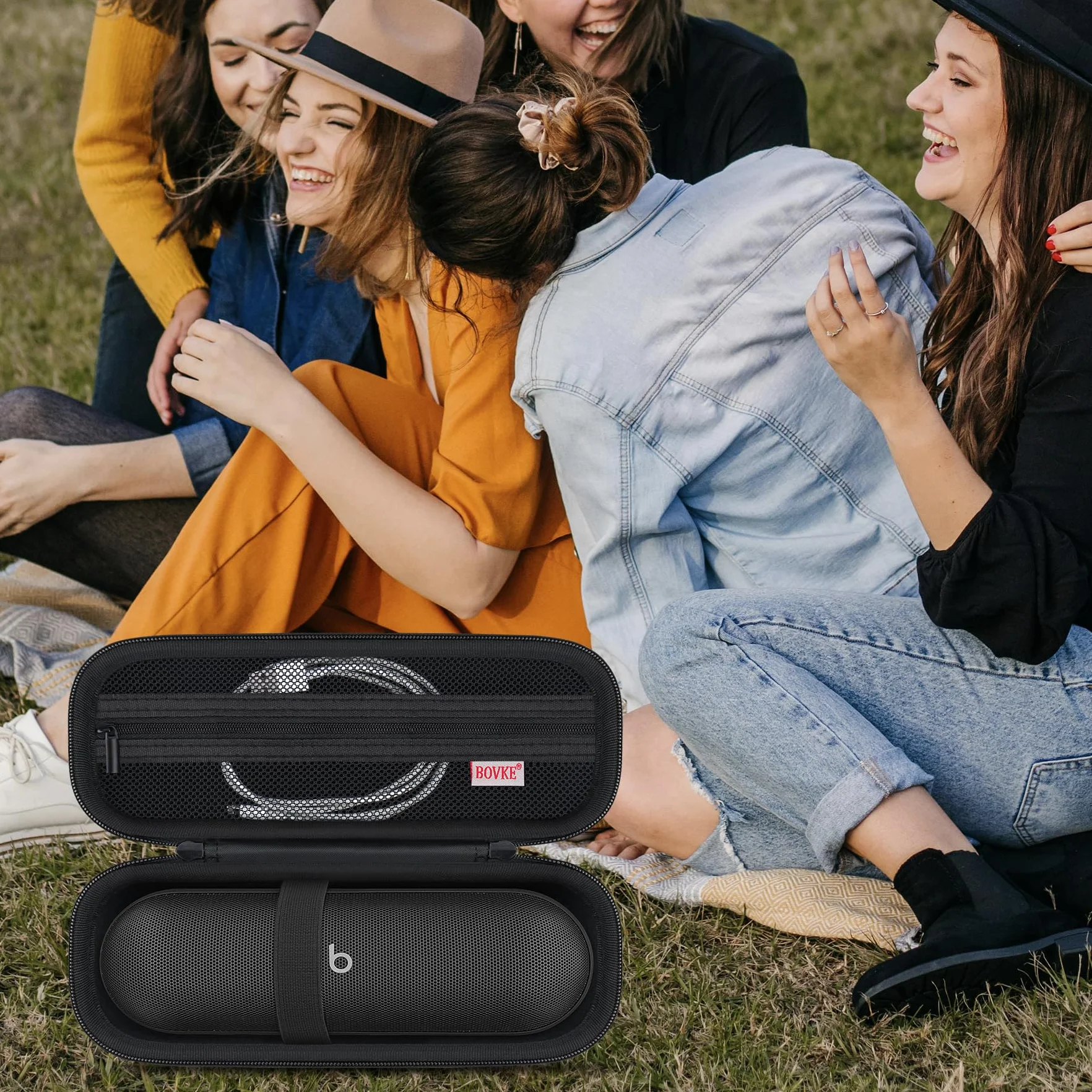 BOVKE Carrying Case for Beats Pill - Portable Bluetooth Speaker, New Beats Pill Wireless Speaker Travel Holder Bolso con Bolsillo de Malla Extra para Cables de Carga, Accesorios, Negro