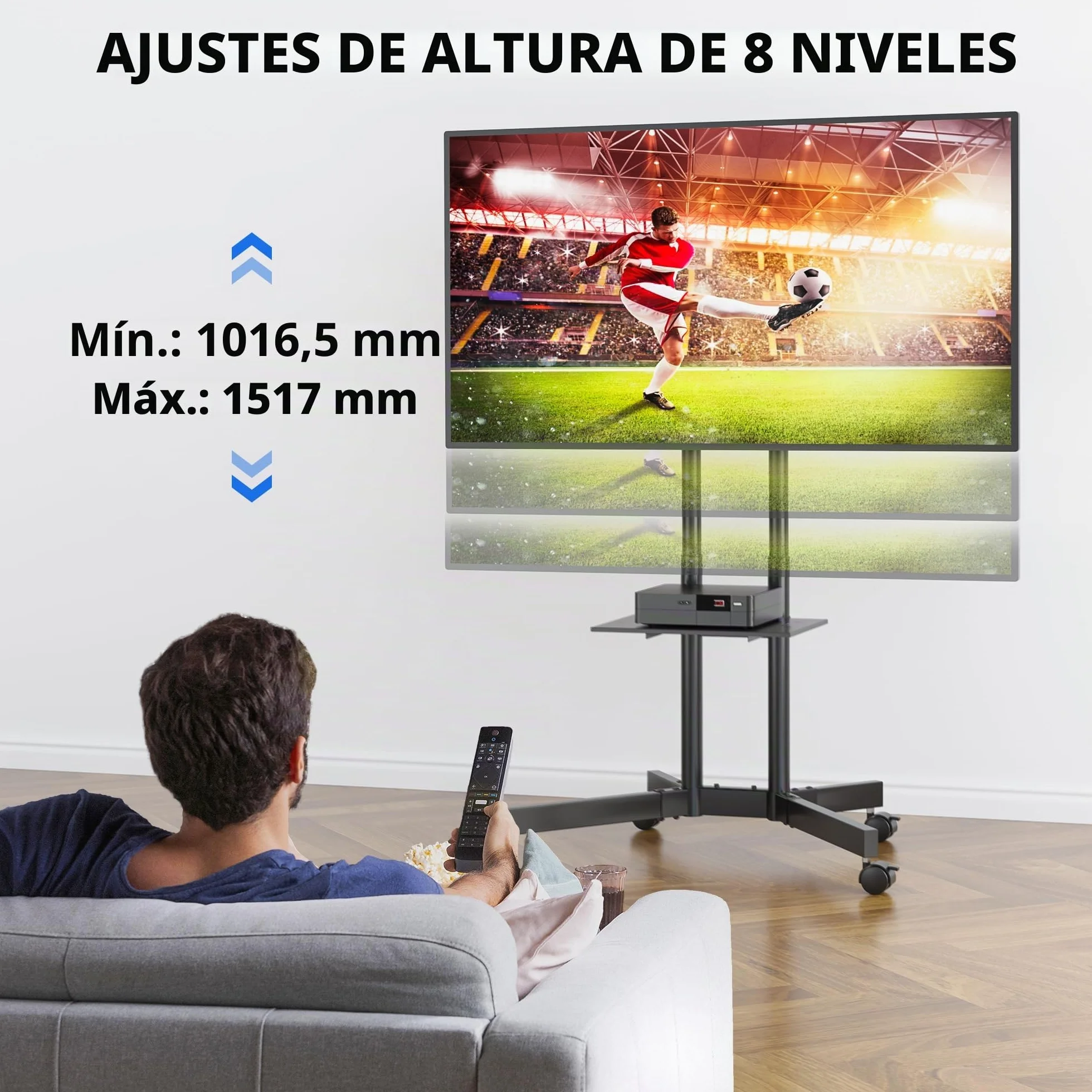 BONTEC Soporte TV Ruedas, Soporte TV Pie para 32-85 Pulgadas para TV de Planos/Curvos, hasta 55 kg, Altura Ajustable con Bandeja Multimedia, Inclinacion ±15°, Gestion de Cables, Máx. VESA 600x400 mm