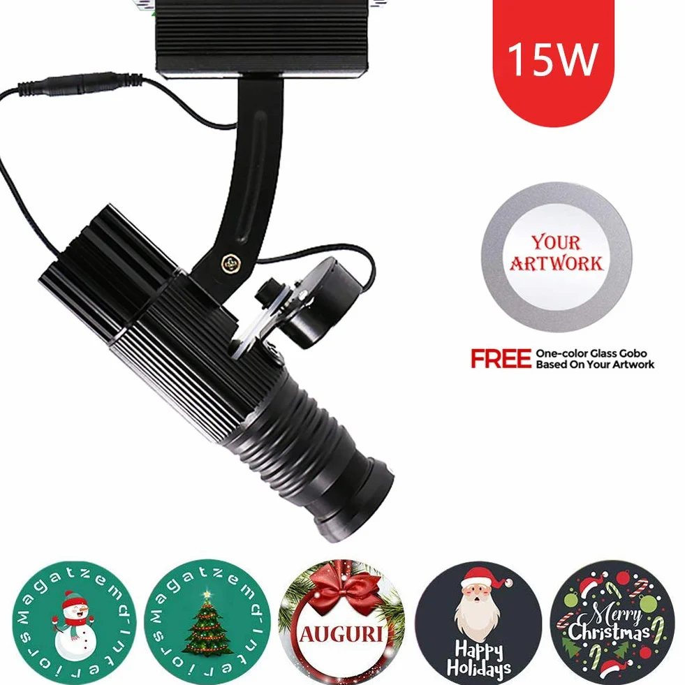 15W LED Logo GOBO Proyector Luz Manual Lámpara De Proyección Giratoria/Estática para Tienda Boda Navidad Restaurante Evento Carteles Publicitarios