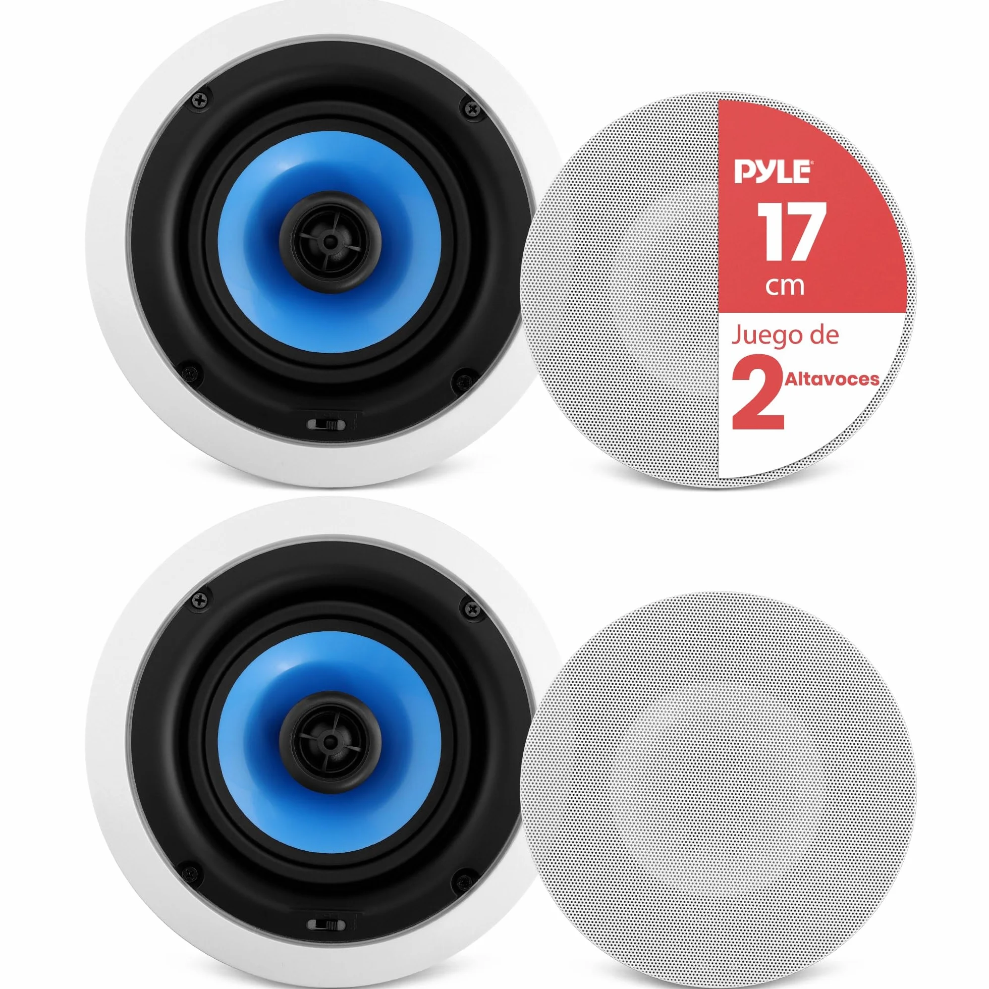 Pyle Altavoces Techo, Pared, 6.5”, 250W, Duales, Estereo, Agudos Ajustables, Rejilla Resistente